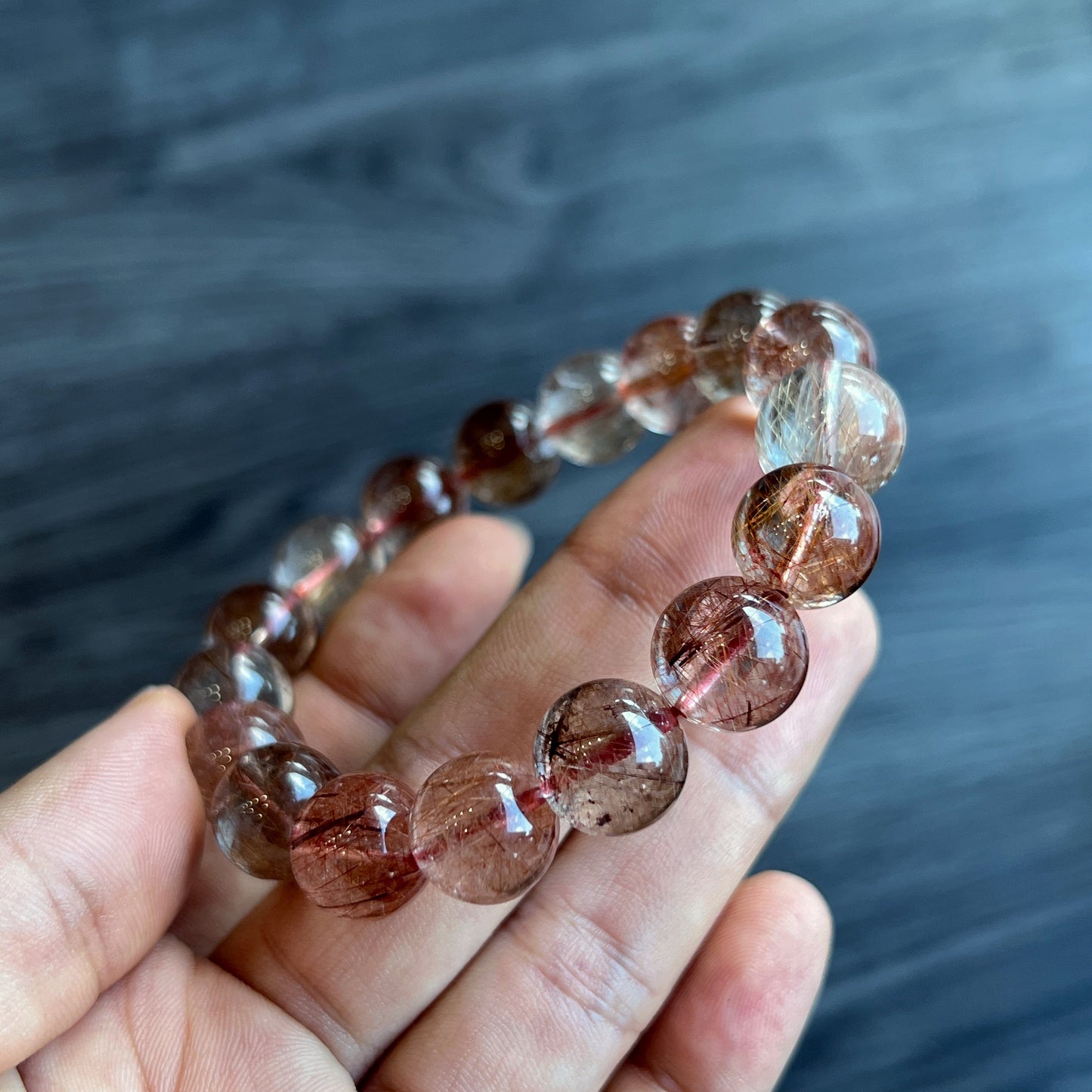 Natural Brown Rutilated Quartz Bracelet Size 12 mm