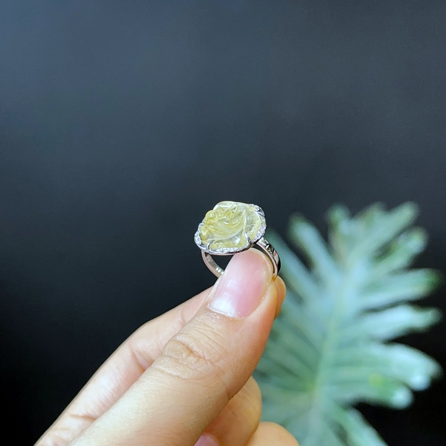 Natural Golden Rutilated Quartz Rose Ring in Silver Setting Size 1.7