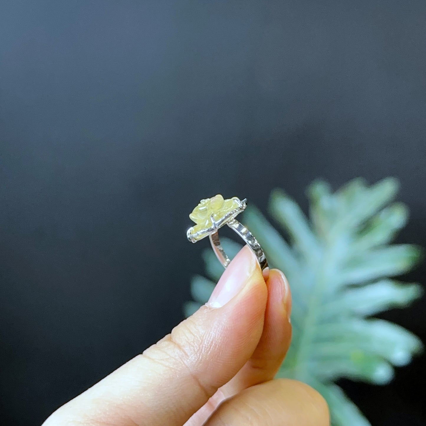 Natural Golden Rutilated Quartz Rose Ring in Silver Setting Size 1.7