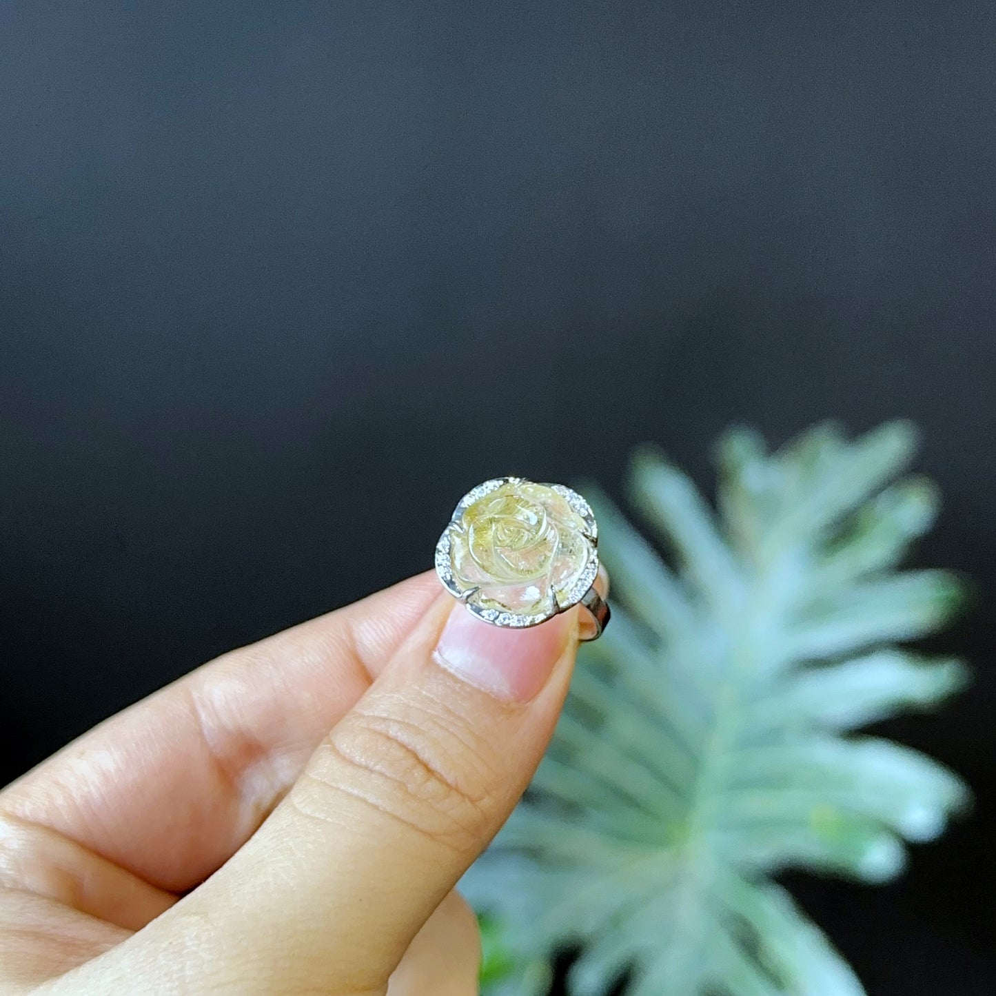 Natural Golden Rutilated Quartz Rose Ring in Silver Setting Size 1.7