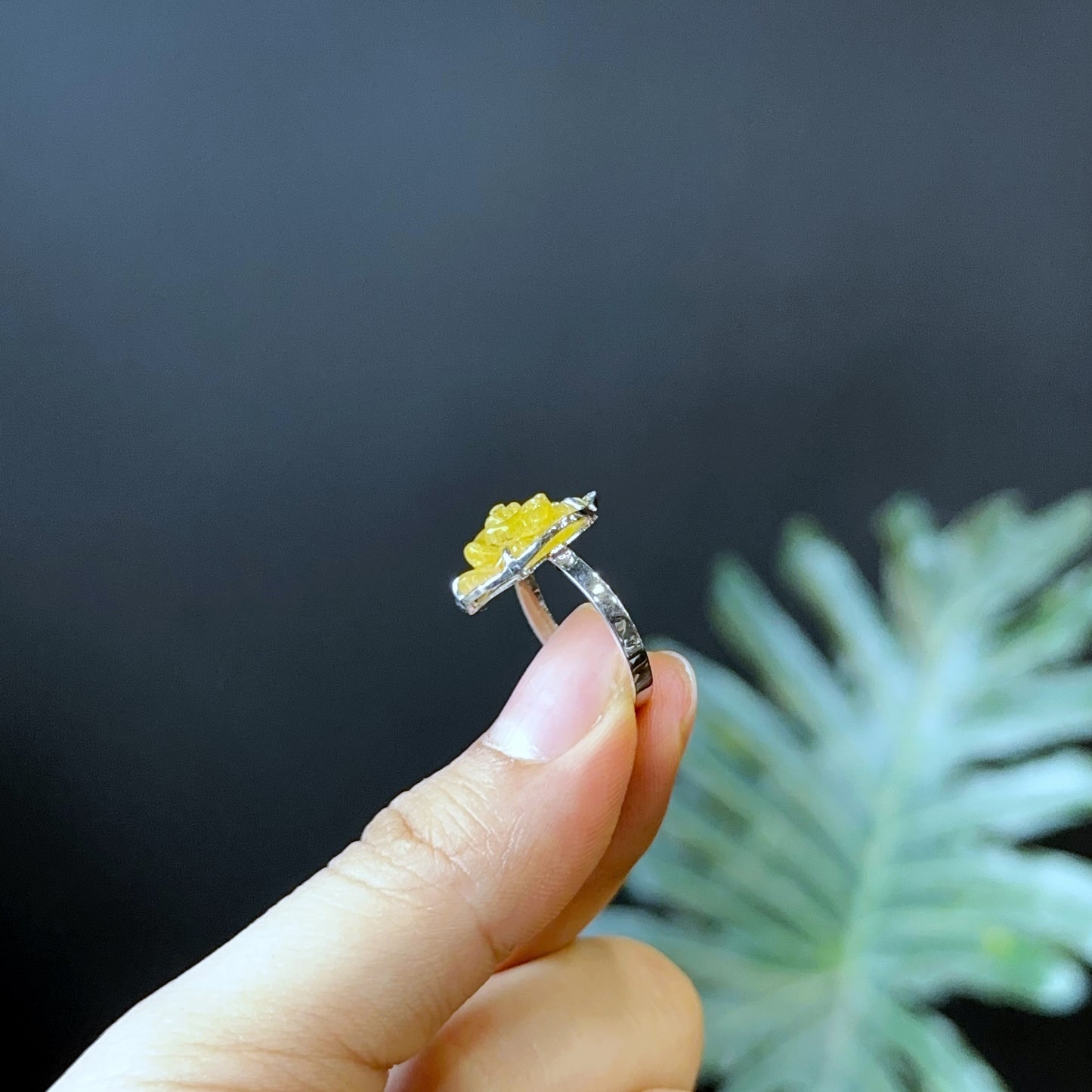 Natural Golden Rutilated Quartz Rose Ring in Silver Setting Size 1.7