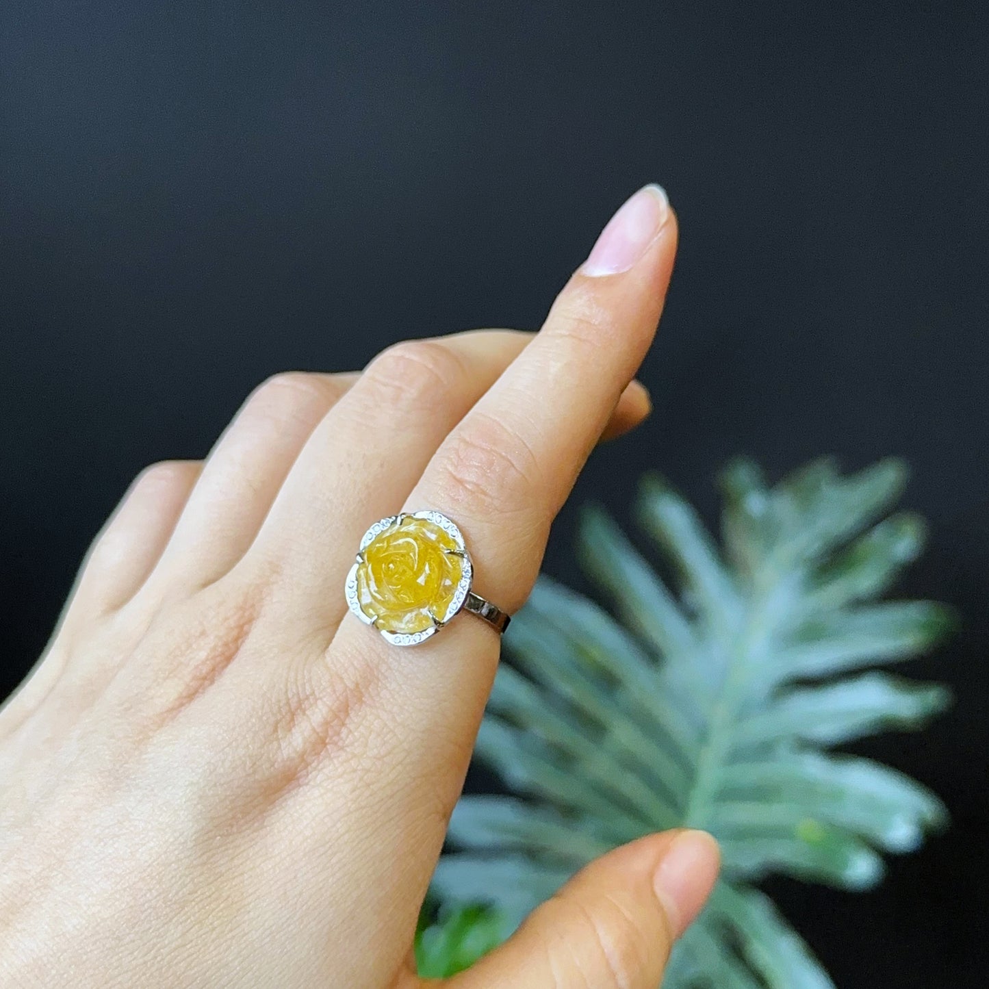 Natural Golden Rutilated Quartz Rose Ring in Silver Setting Size 1.7