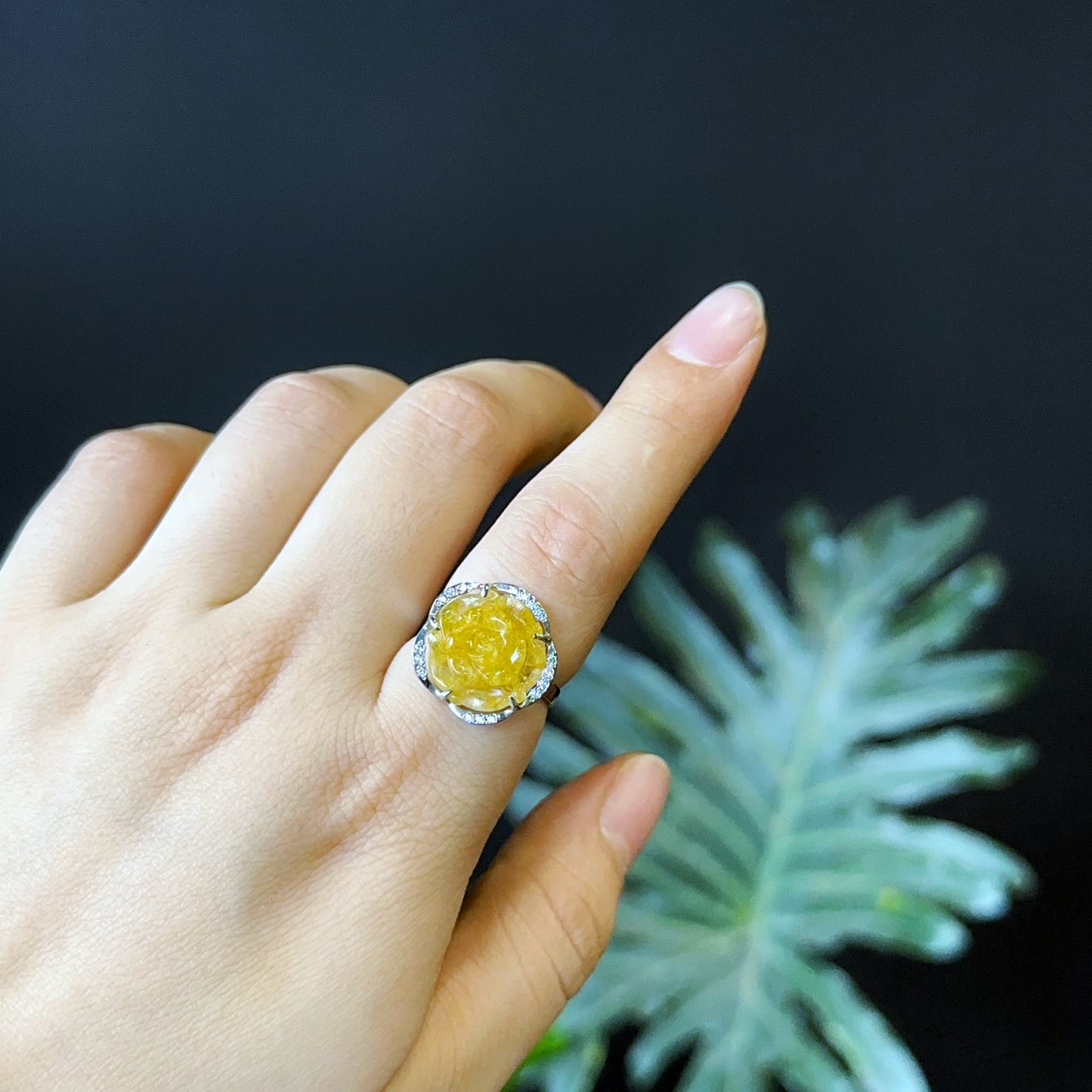 Natural Golden Rutilated Quartz Rose Ring in Silver Setting Size 1.7