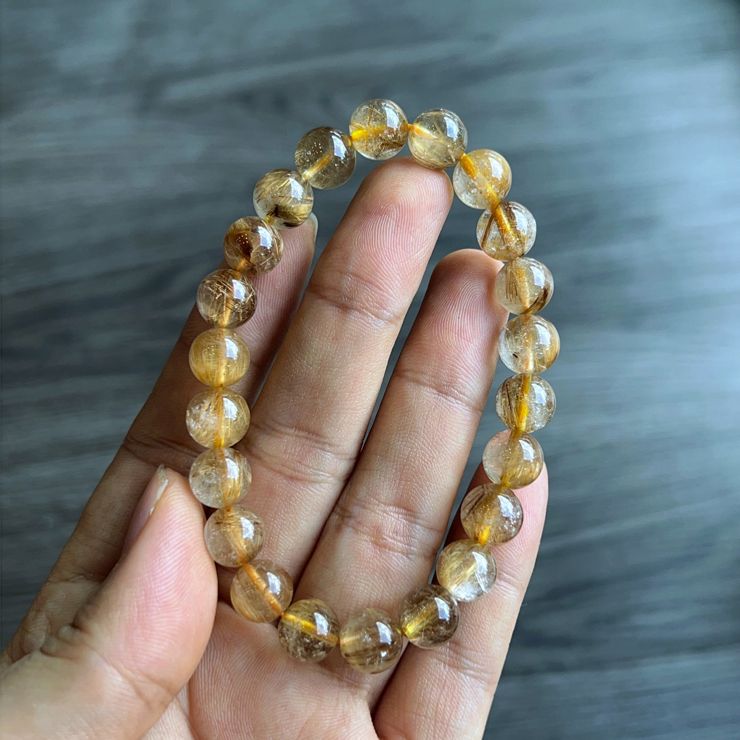Natural Brown Golden Rutilated Quartz Bracelet Size 9 mm