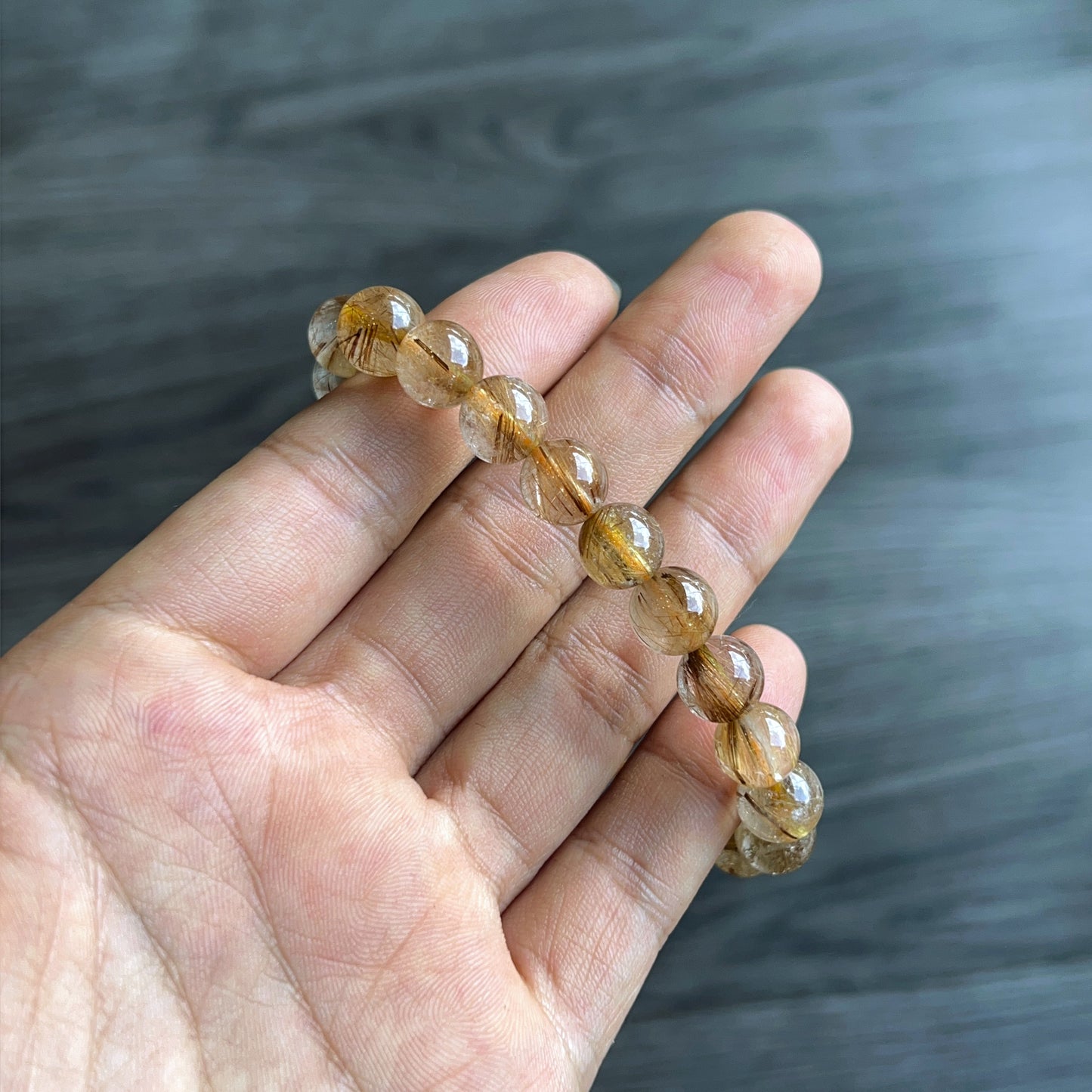 Natural Brown Golden Rutilated Quartz Bracelet Size 9 mm