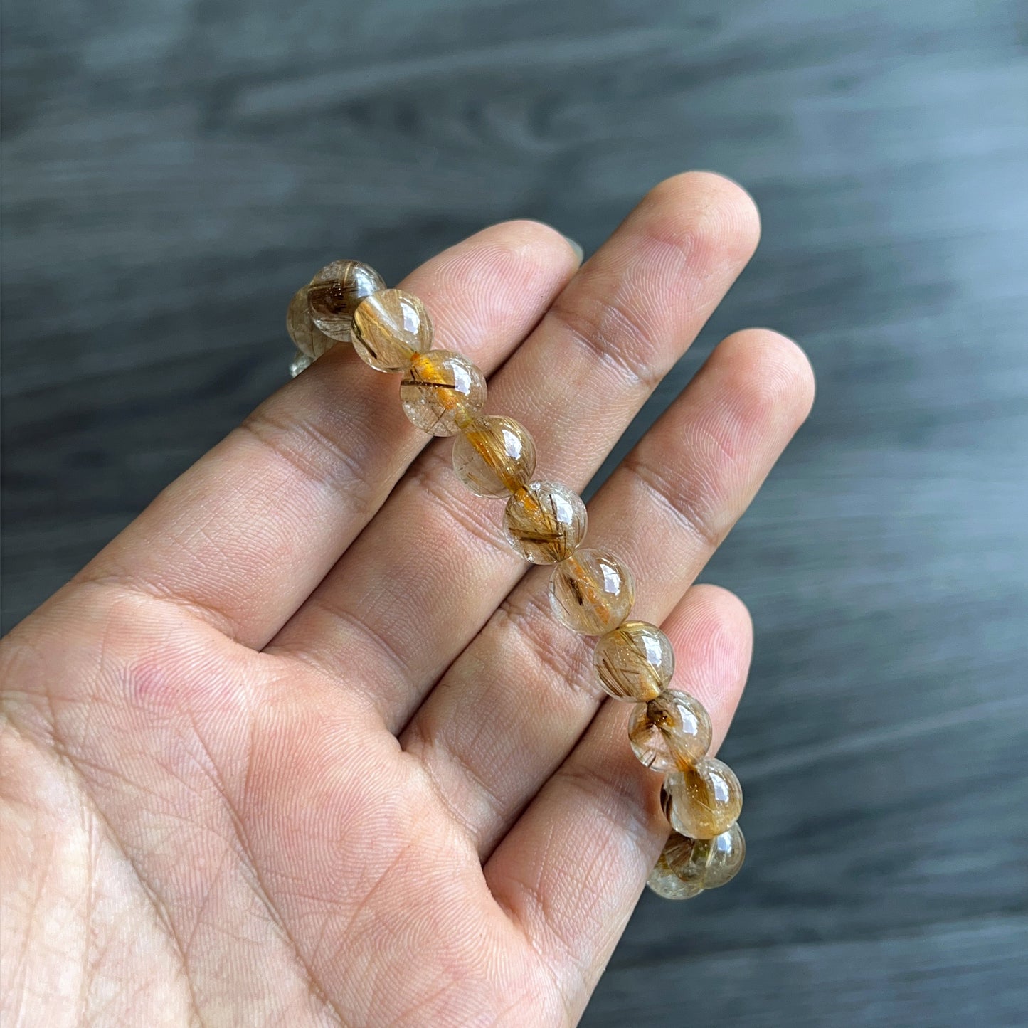 Natural Brown Golden Rutilated Quartz Bracelet Size 9 mm
