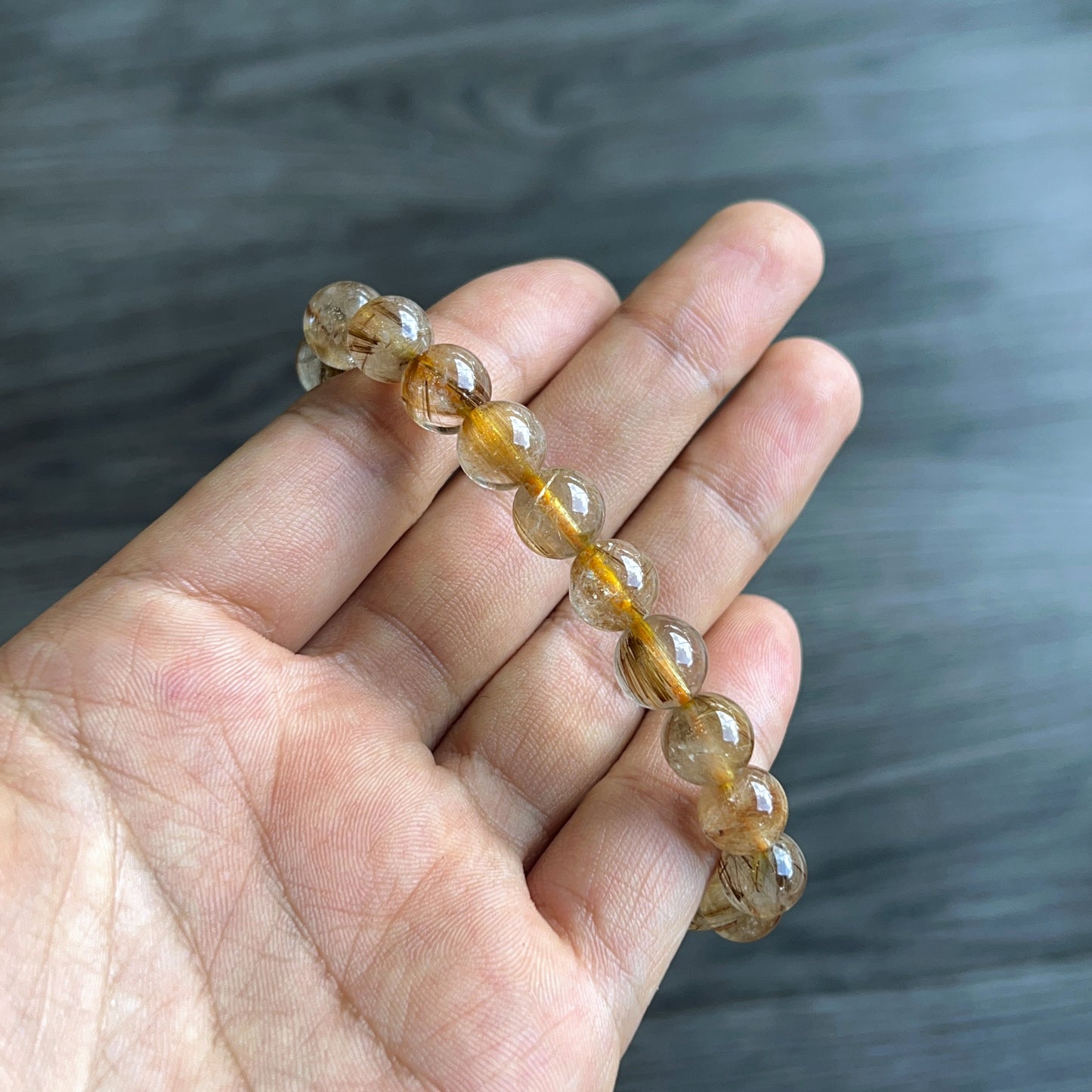 Natural Brown Golden Rutilated Quartz Bracelet Size 9 mm