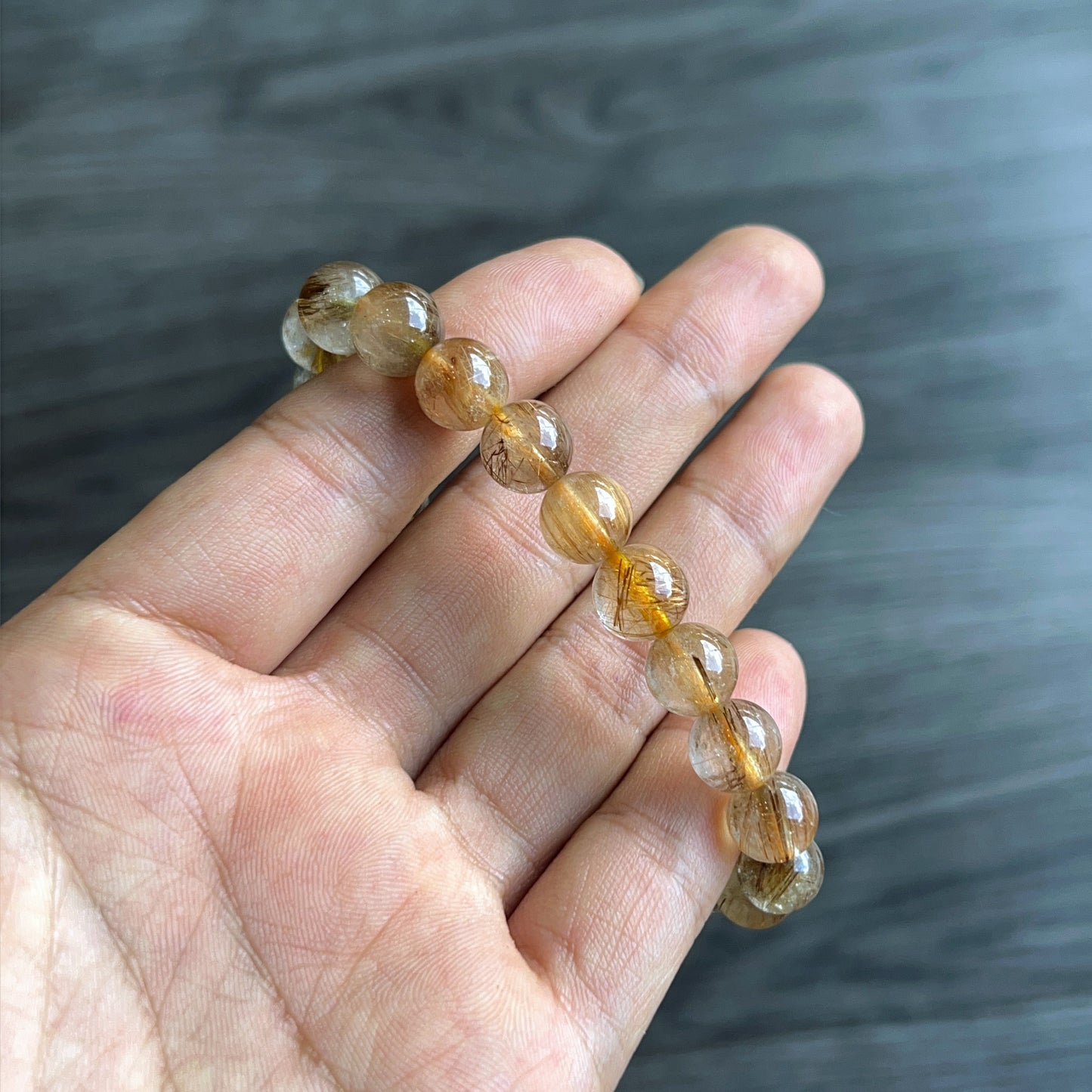 Natural Brown Golden Rutilated Quartz Bracelet Size 9 mm