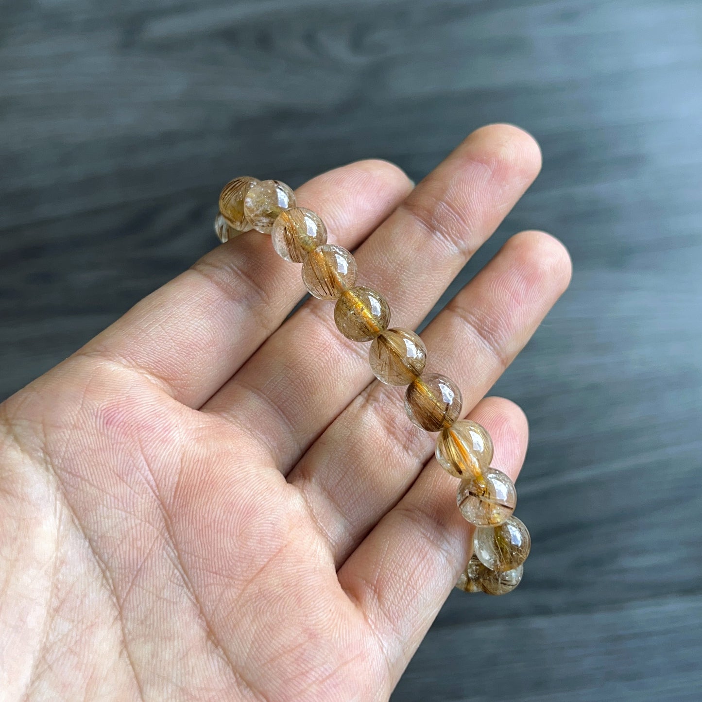 Natural Brown Golden Rutilated Quartz Bracelet Size 9 mm