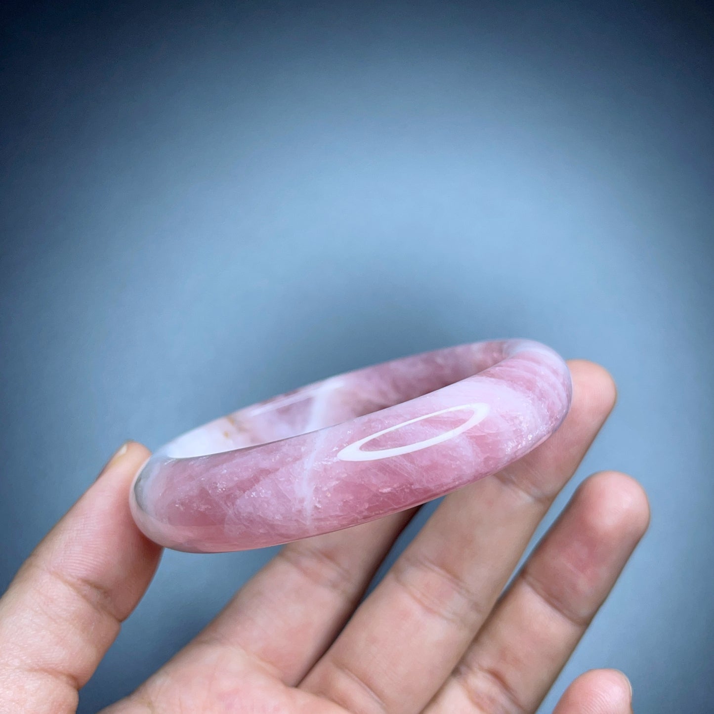 Rose Quartz Bangle Leaf Style Size 57 mm.