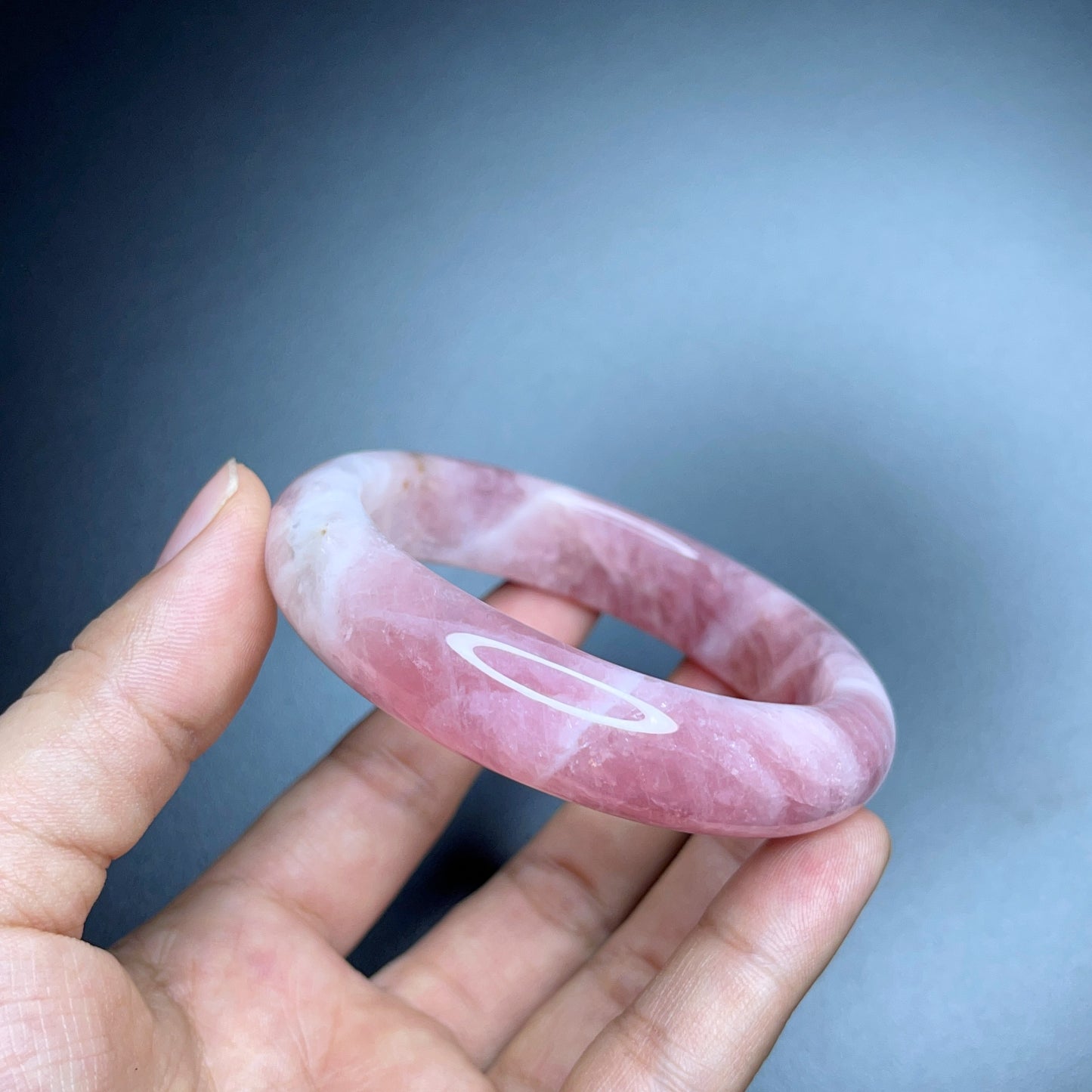 Rose Quartz Bangle Leaf Style Size 57 mm.