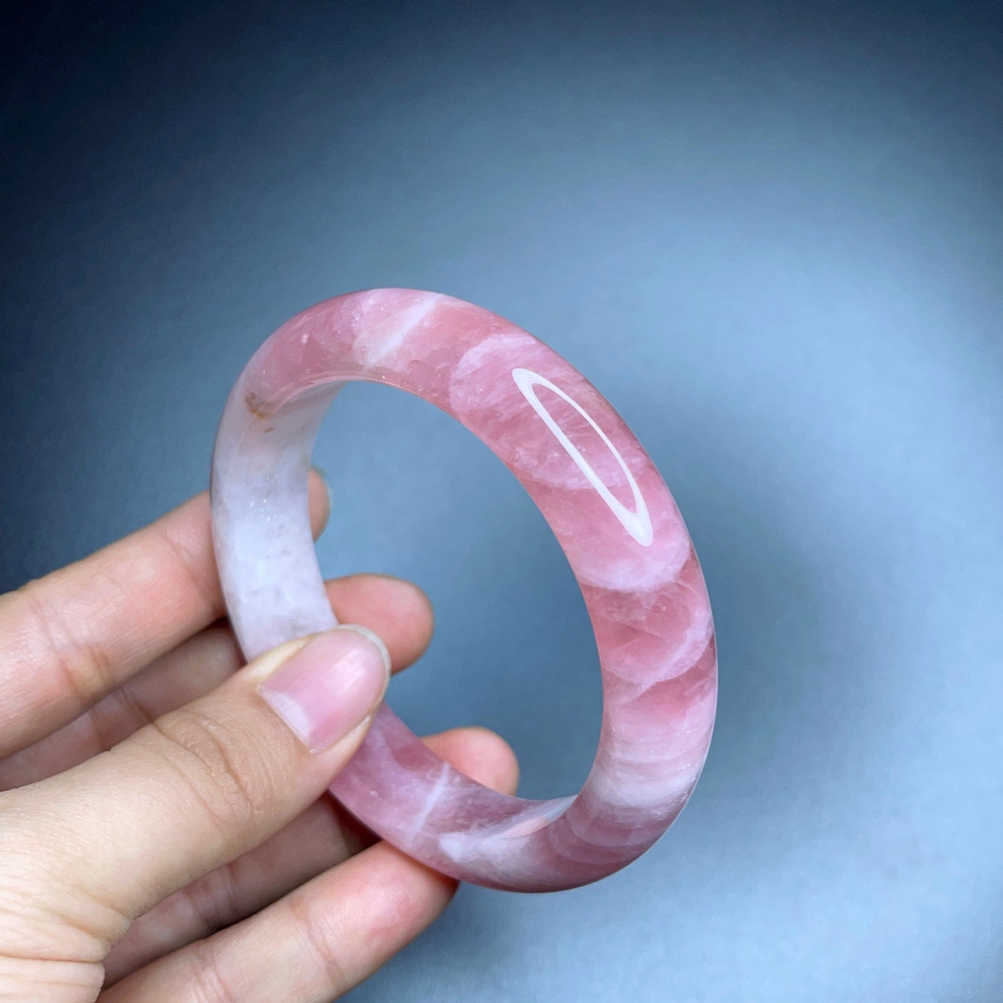 Rose Quartz Bangle Leaf Style Size 57 mm.