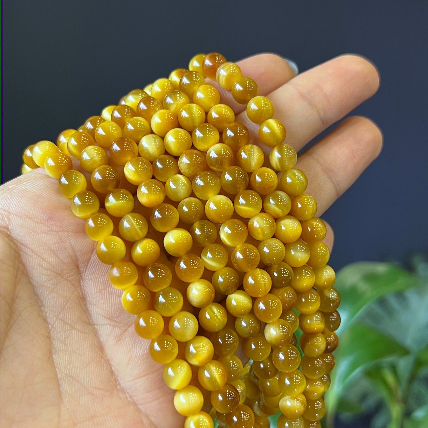 Golden Center Natural Tiger Eye Triple Wrap Bracelet Size 6 mm