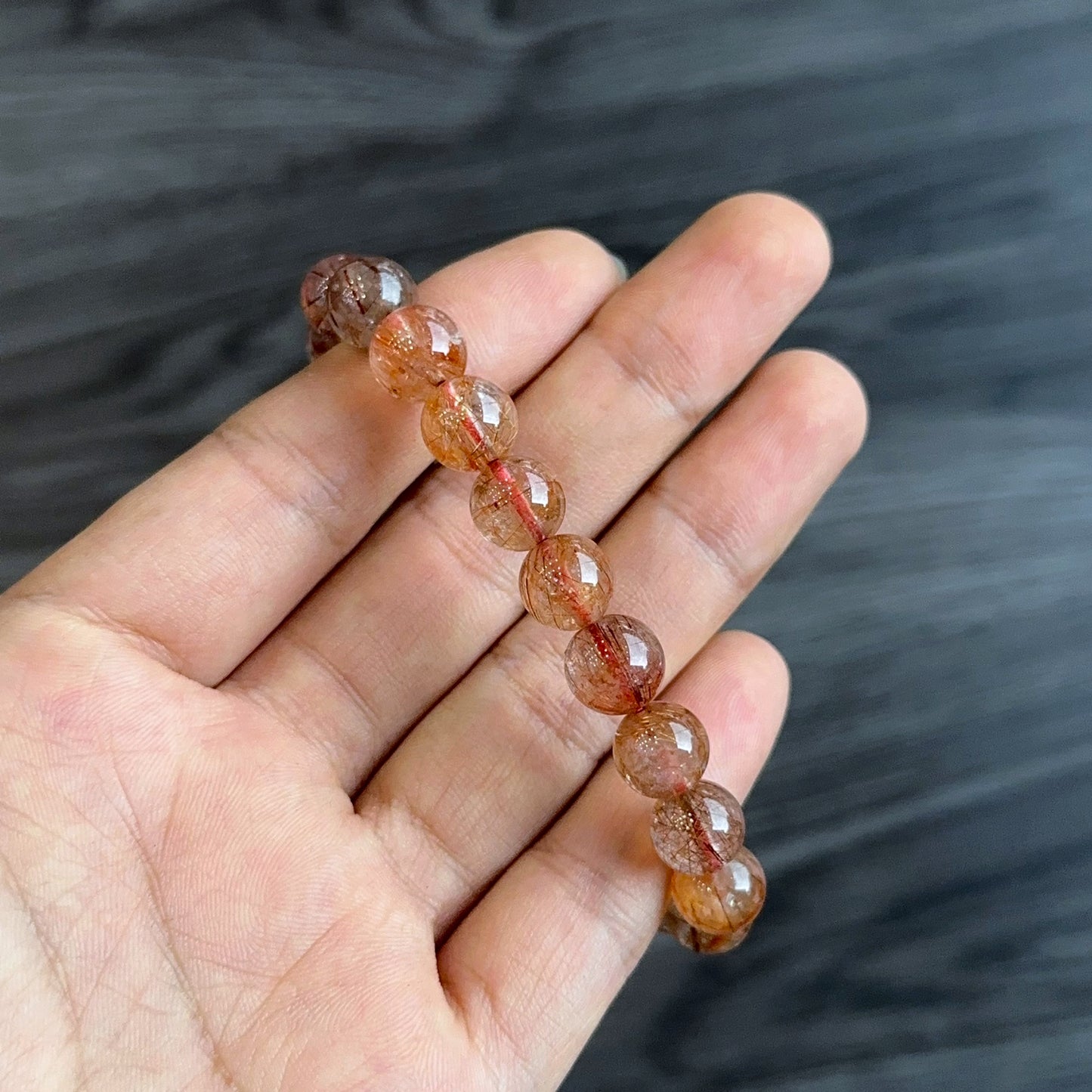 Natural Red Brown Rutilated Quartz Bracelet Size 8 mm