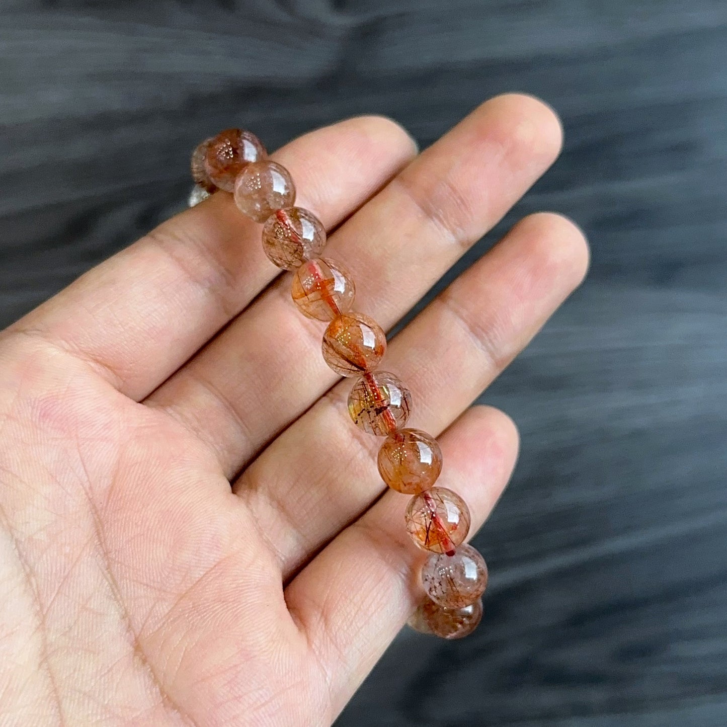 Natural Red Brown Rutilated Quartz Bracelet Size 8 mm