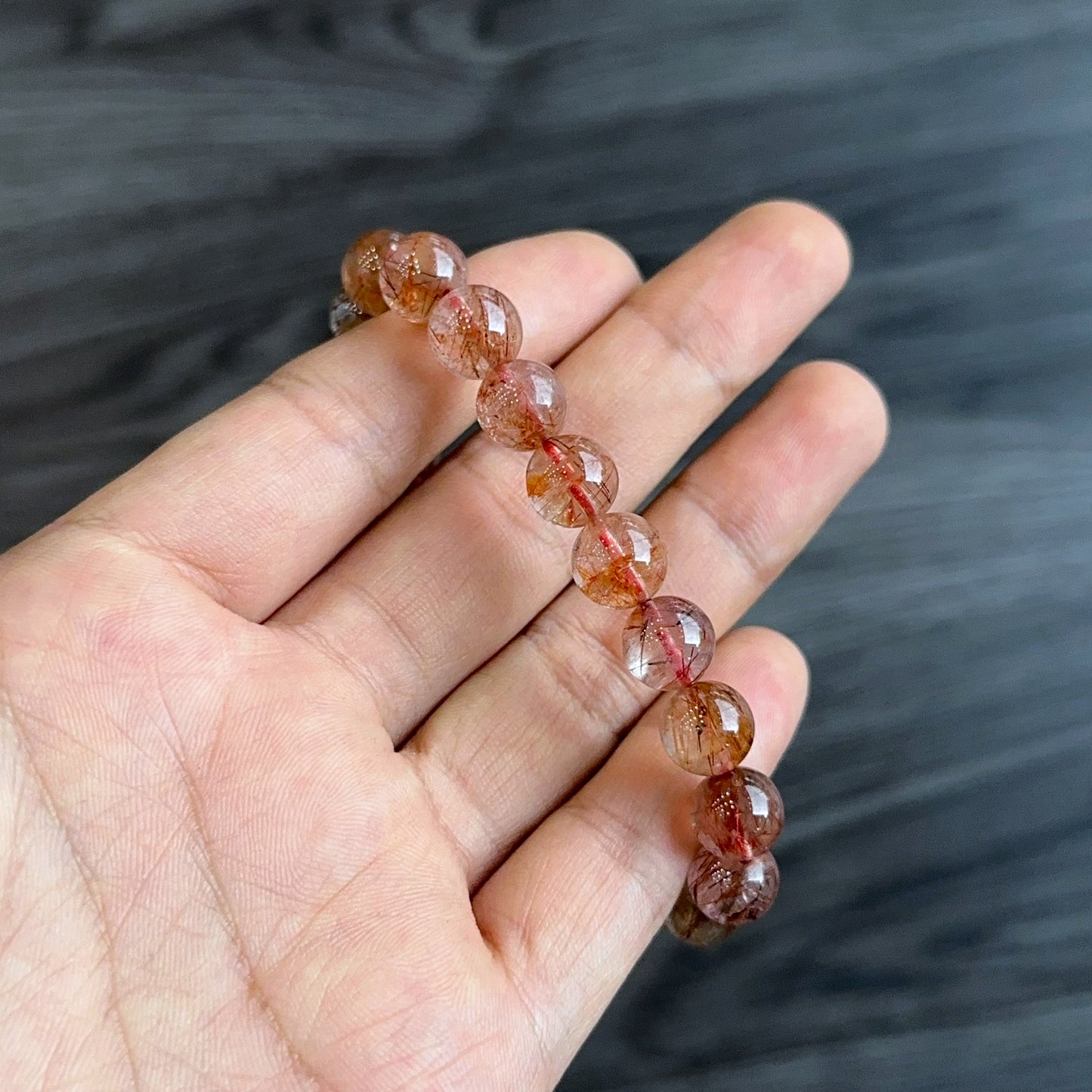 Natural Red Brown Rutilated Quartz Bracelet Size 8 mm