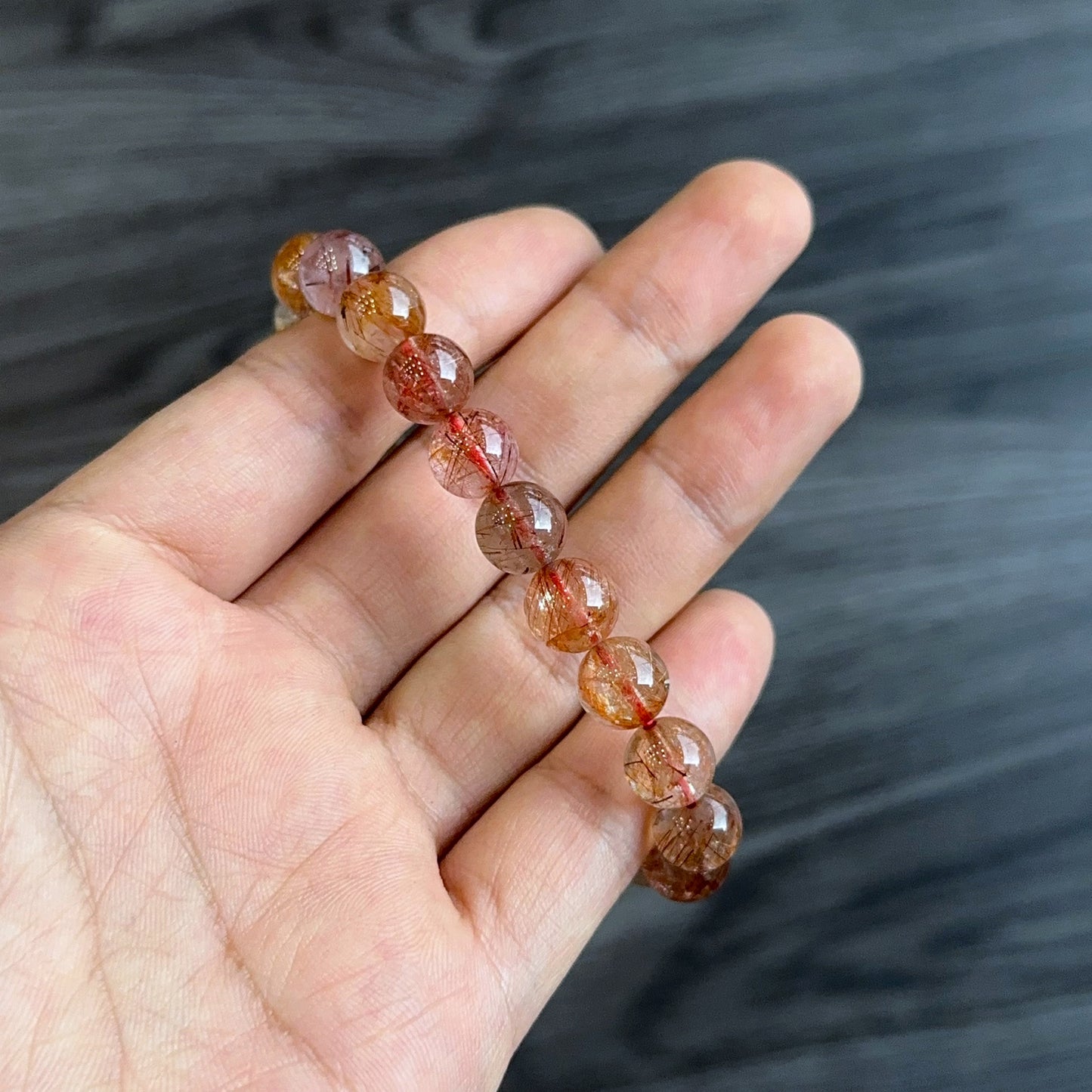 Natural Red Brown Rutilated Quartz Bracelet Size 8 mm
