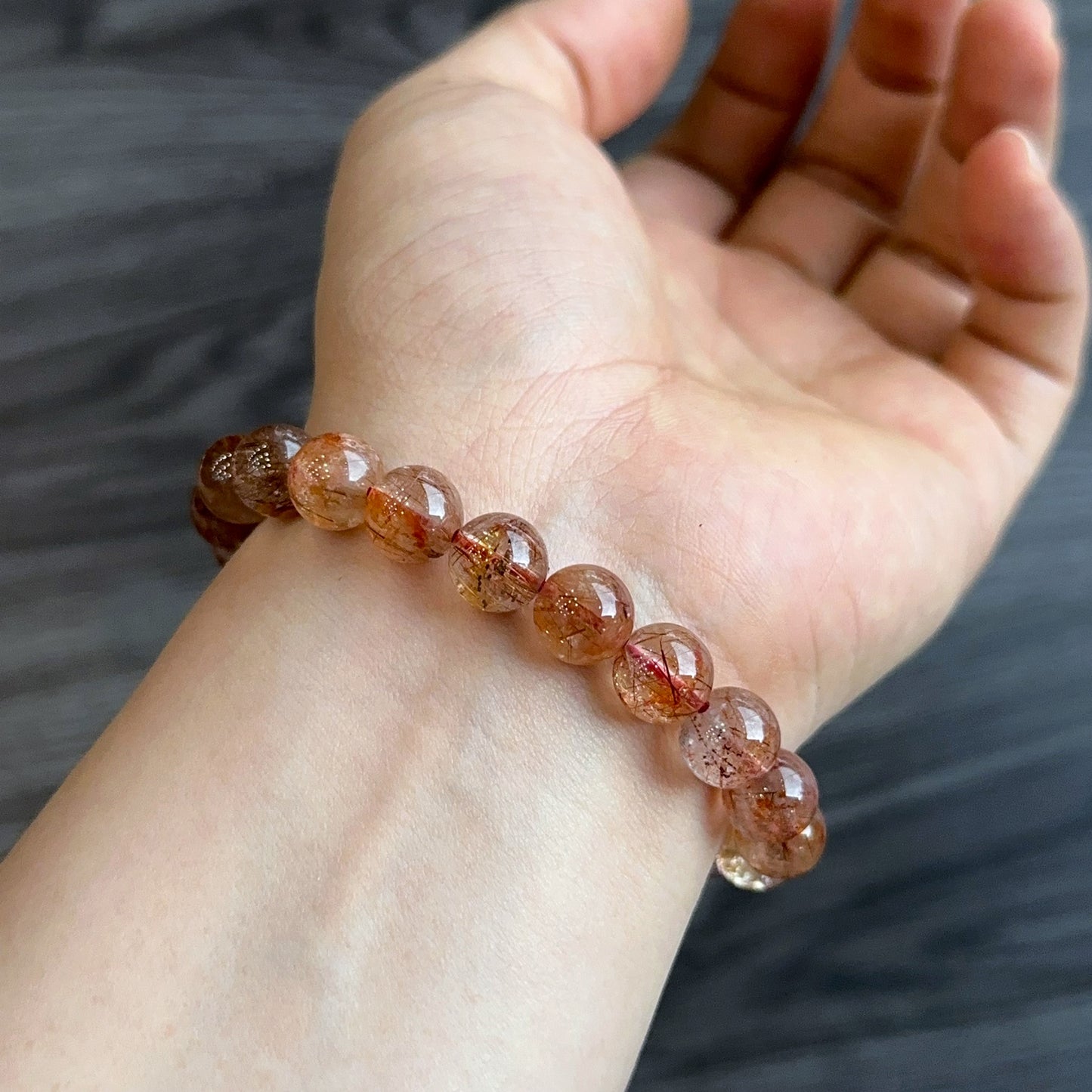 Natural Red Brown Rutilated Quartz Bracelet Size 8 mm