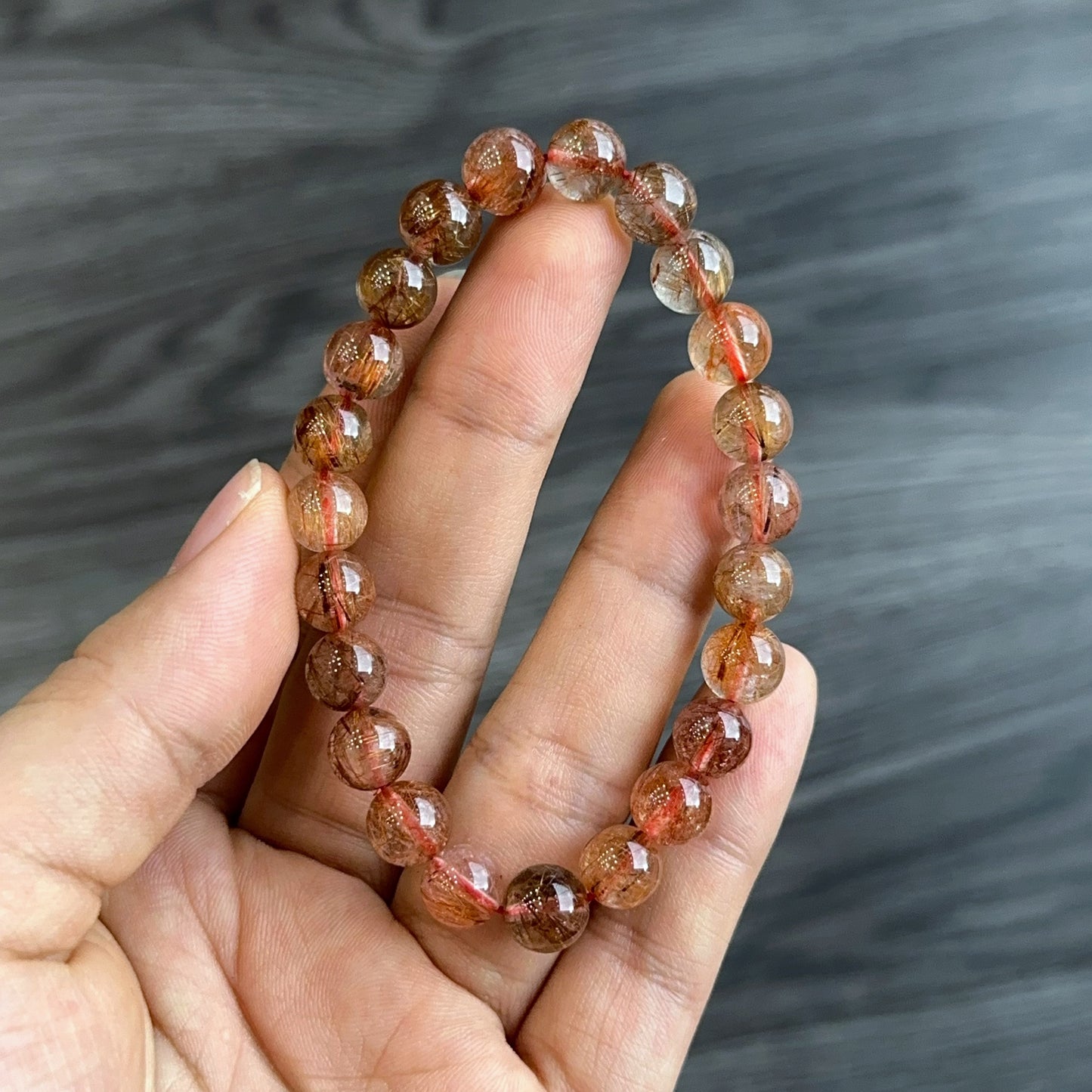 Natural Red Brown Rutilated Quartz Bracelet Size 8 mm