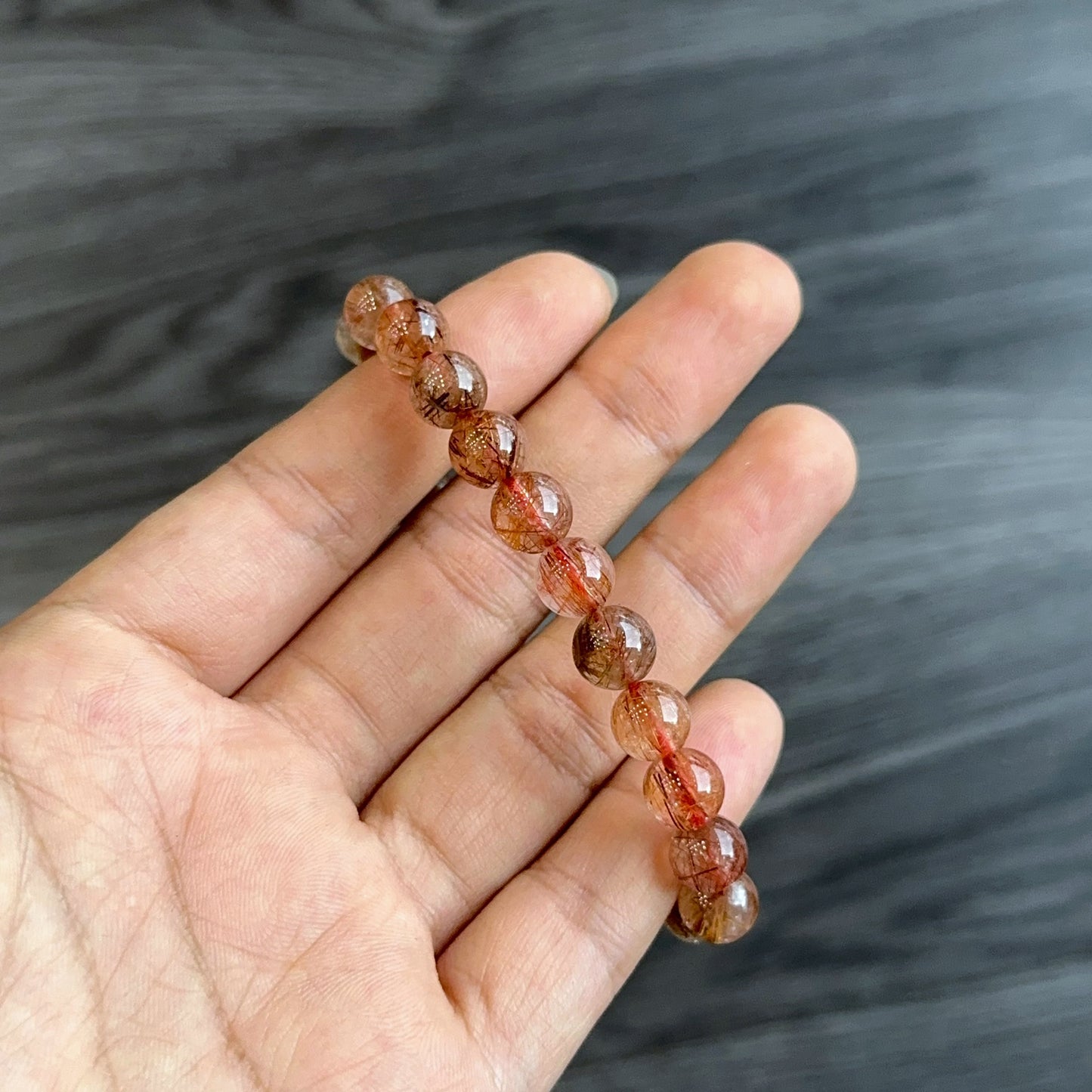 Natural Red Brown Rutilated Quartz Bracelet Size 8 mm