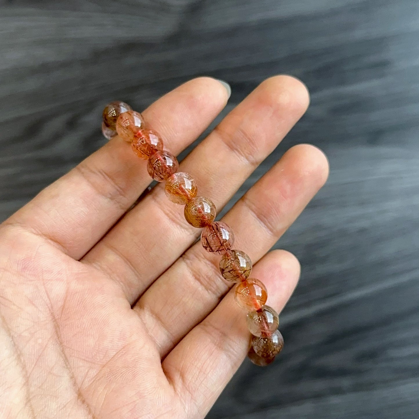 Natural Red Brown Rutilated Quartz Bracelet Size 8 mm
