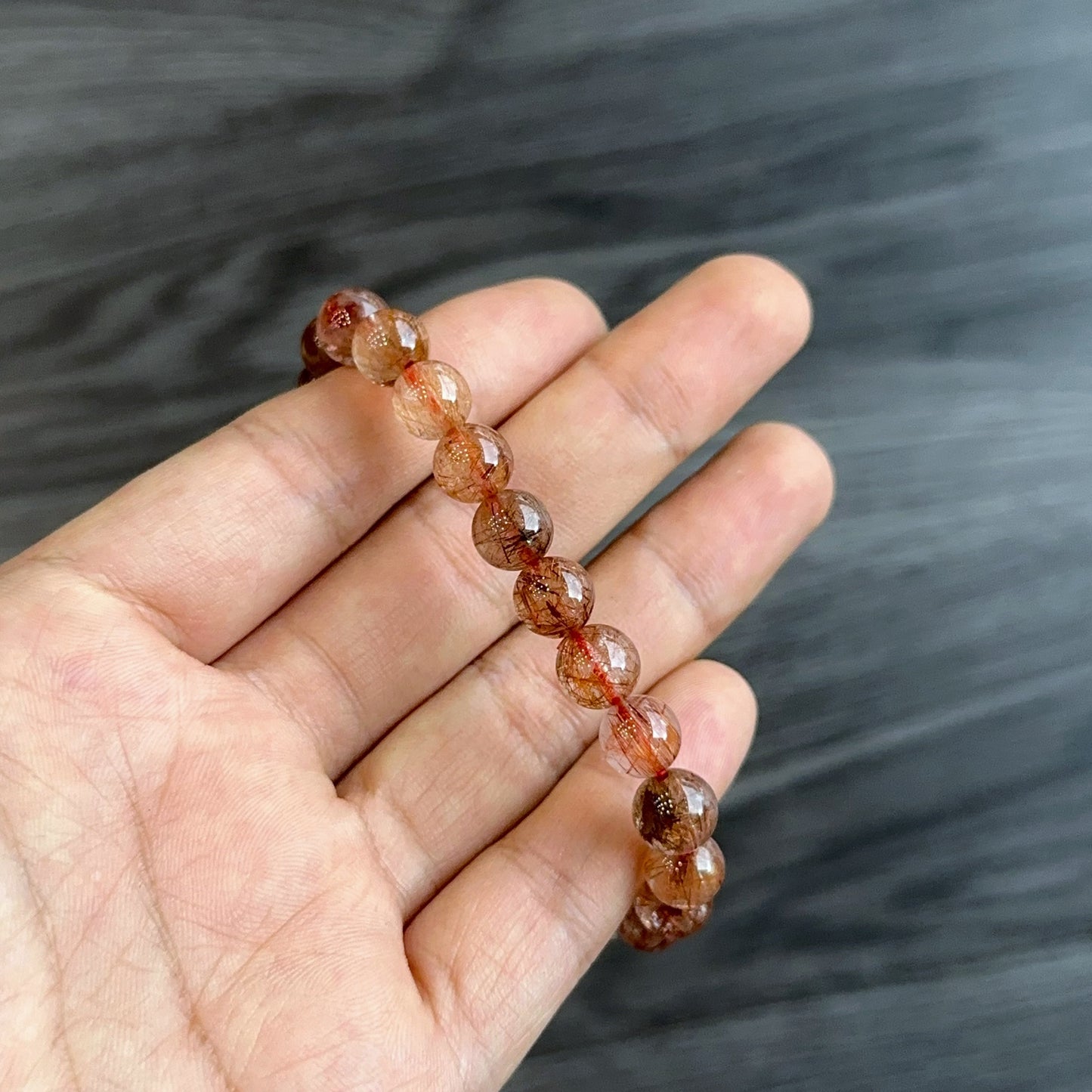 Natural Red Brown Rutilated Quartz Bracelet Size 8 mm