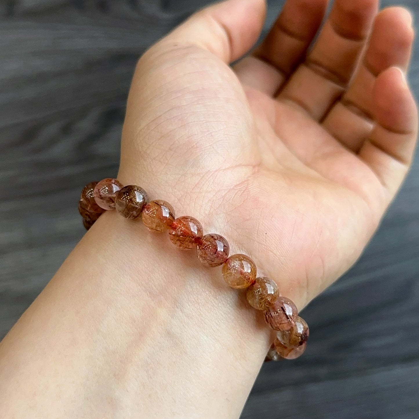 Natural Red Brown Rutilated Quartz Bracelet Size 8 mm