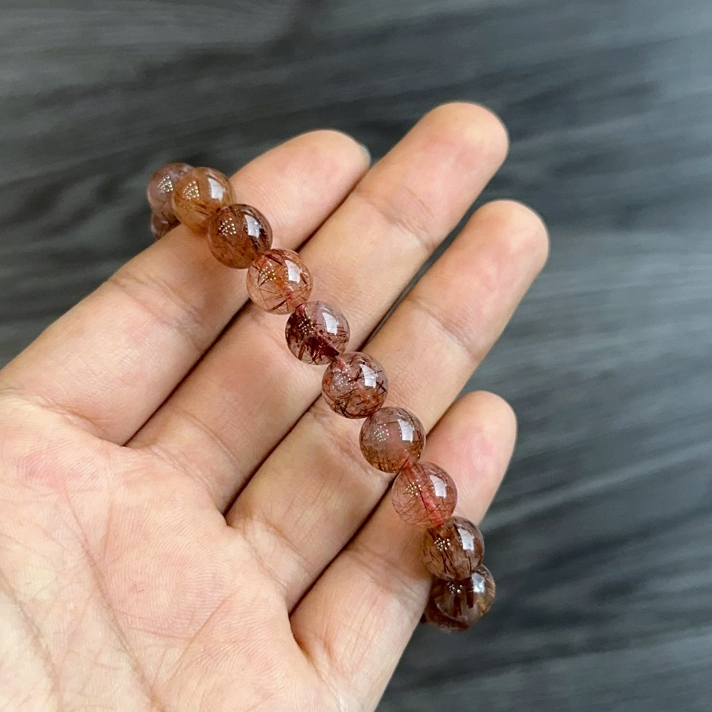 Red Brown Rutilated Quartz Bracelet Size 8 mm