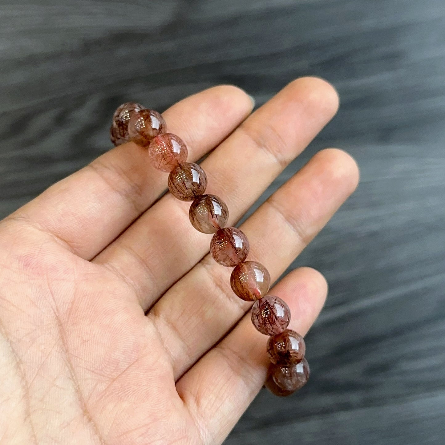 Red Brown Rutilated Quartz Bracelet Size 8 mm