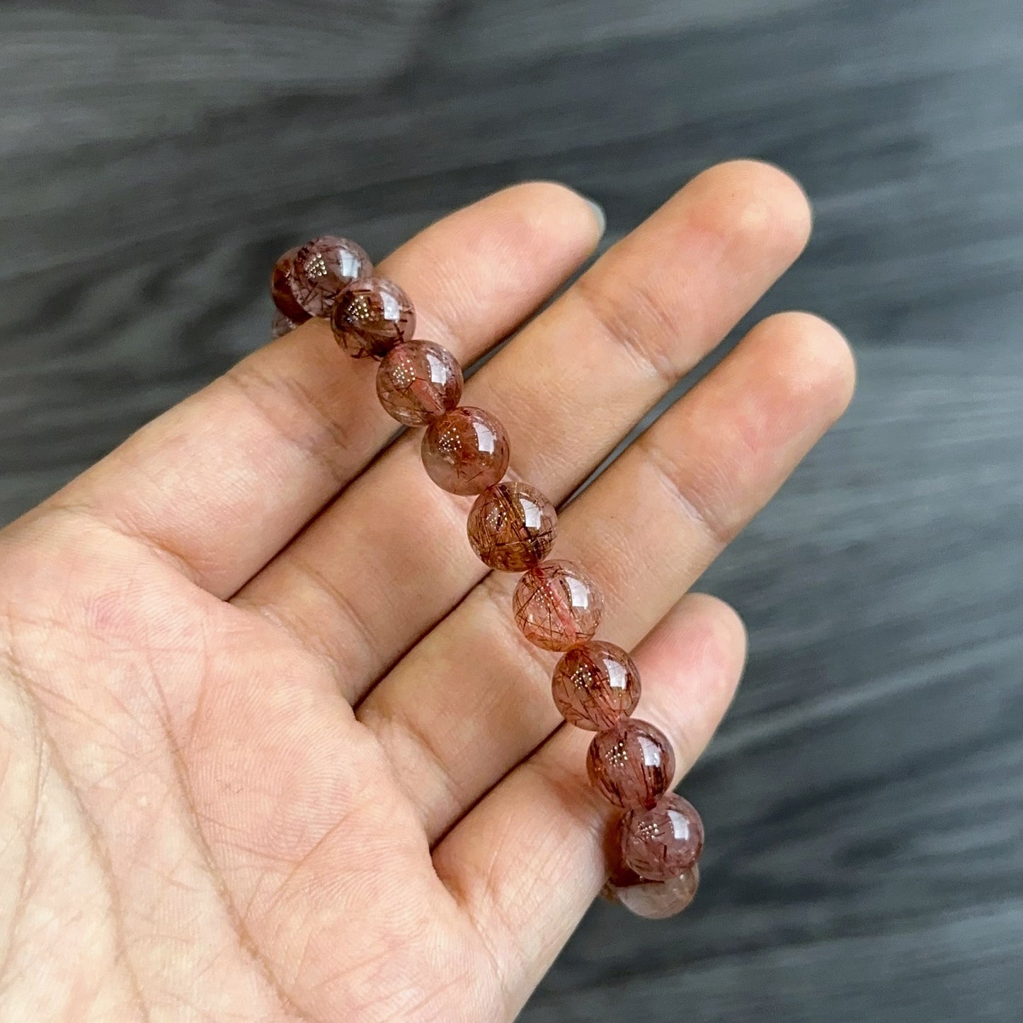 Red Brown Rutilated Quartz Bracelet Size 8 mm