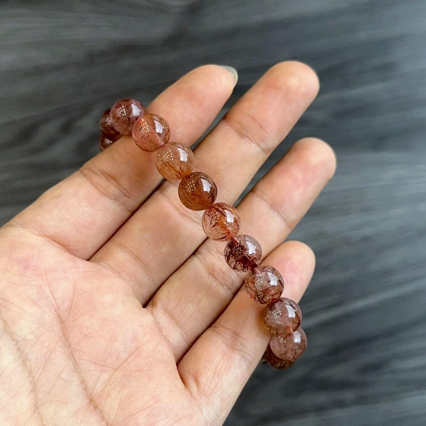 Red Brown Rutilated Quartz Bracelet Size 8 mm