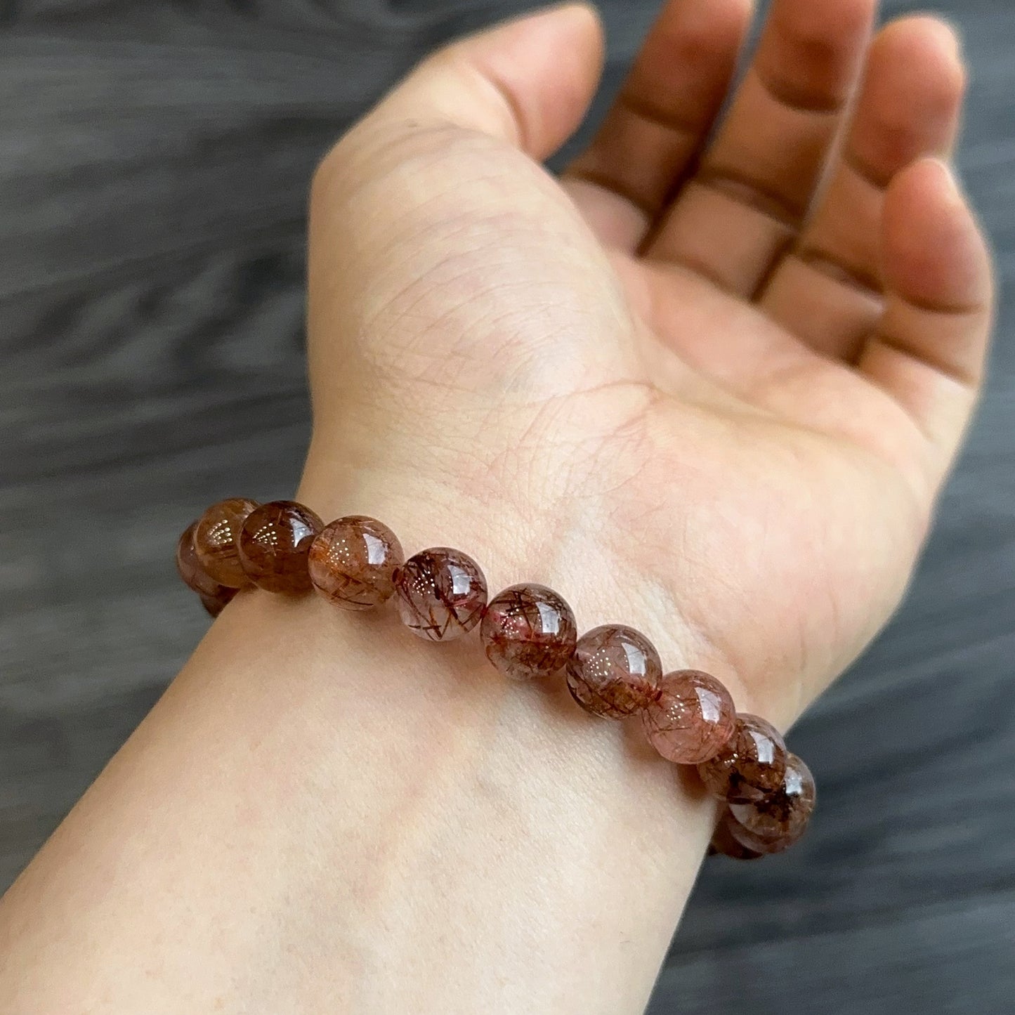 Red Brown Rutilated Quartz Bracelet Size 8 mm