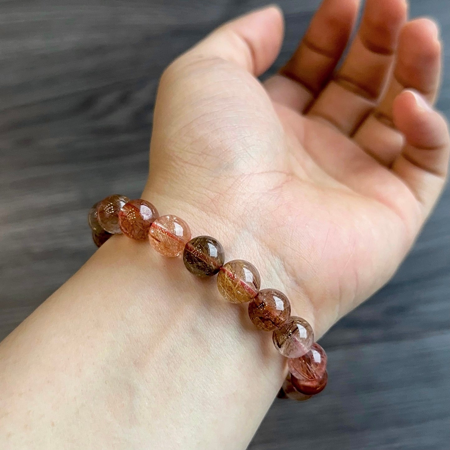 Red Brown Rutilated Quartz Bracelet Size 9 mm