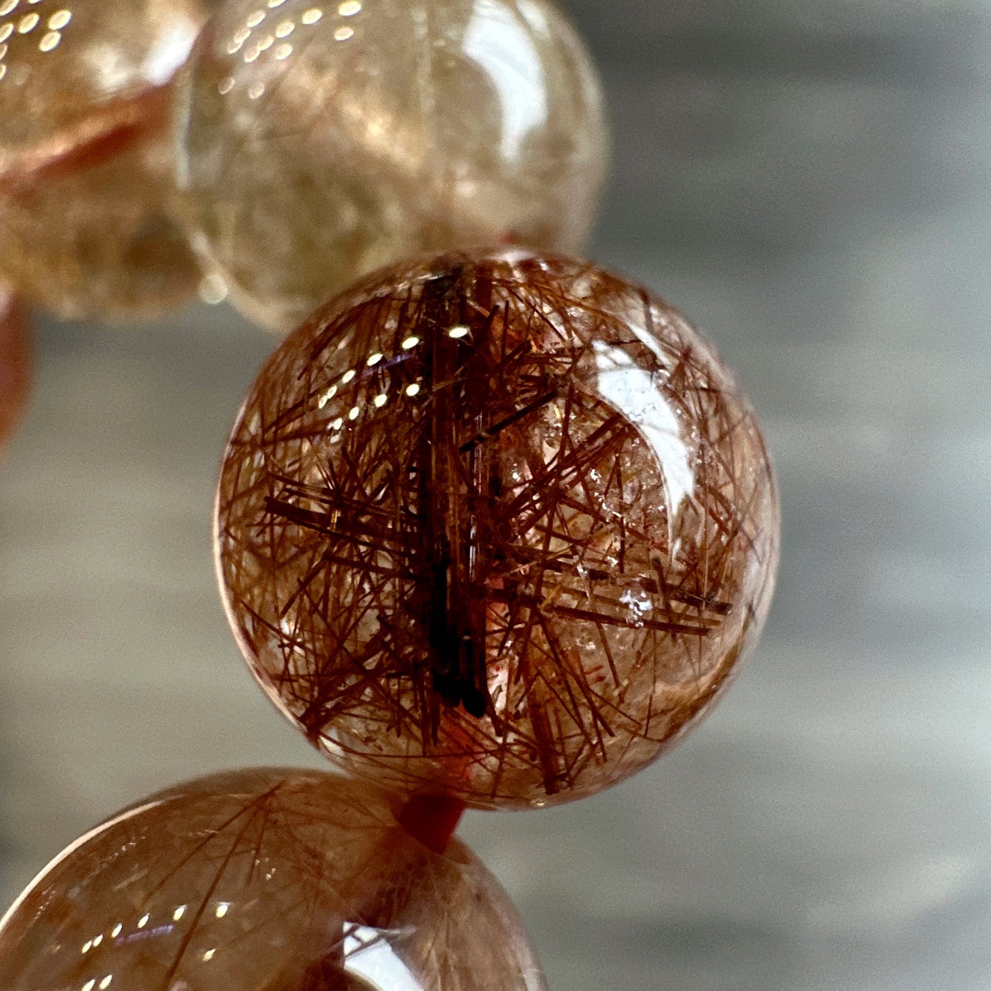Red Brown Rutilated Quartz Bracelet Size 9 mm