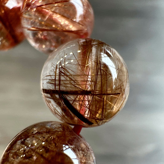 Natural Red Brown Rutilated Quartz Bracelet Size 9 mm