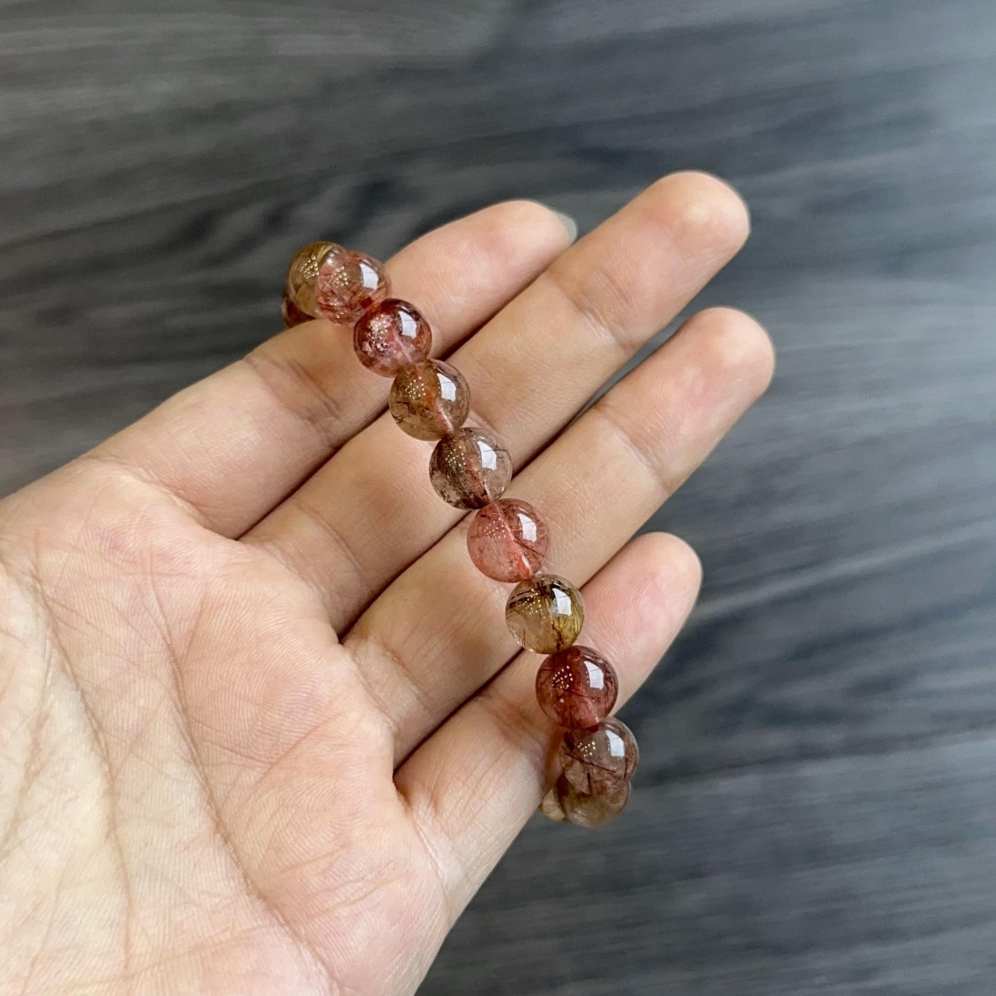 Red Brown Rutilated Quartz Bracelet Size 9 mm
