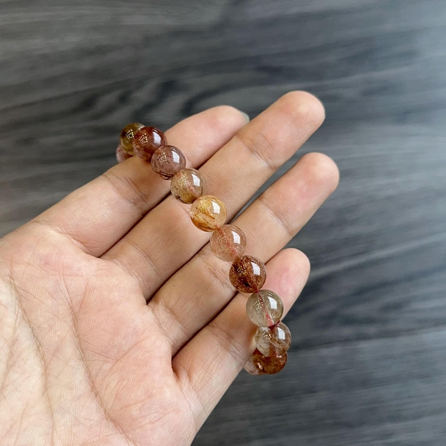 Red Brown Rutilated Quartz Bracelet Size 9 mm