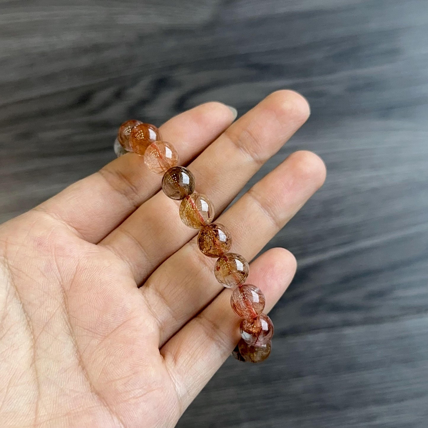 Red Brown Rutilated Quartz Bracelet Size 9 mm