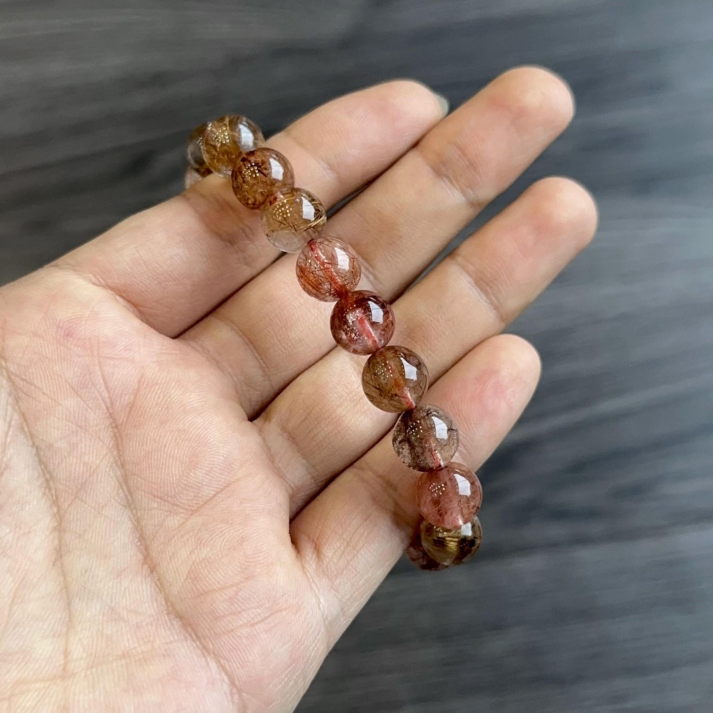 Red Brown Rutilated Quartz Bracelet Size 9 mm