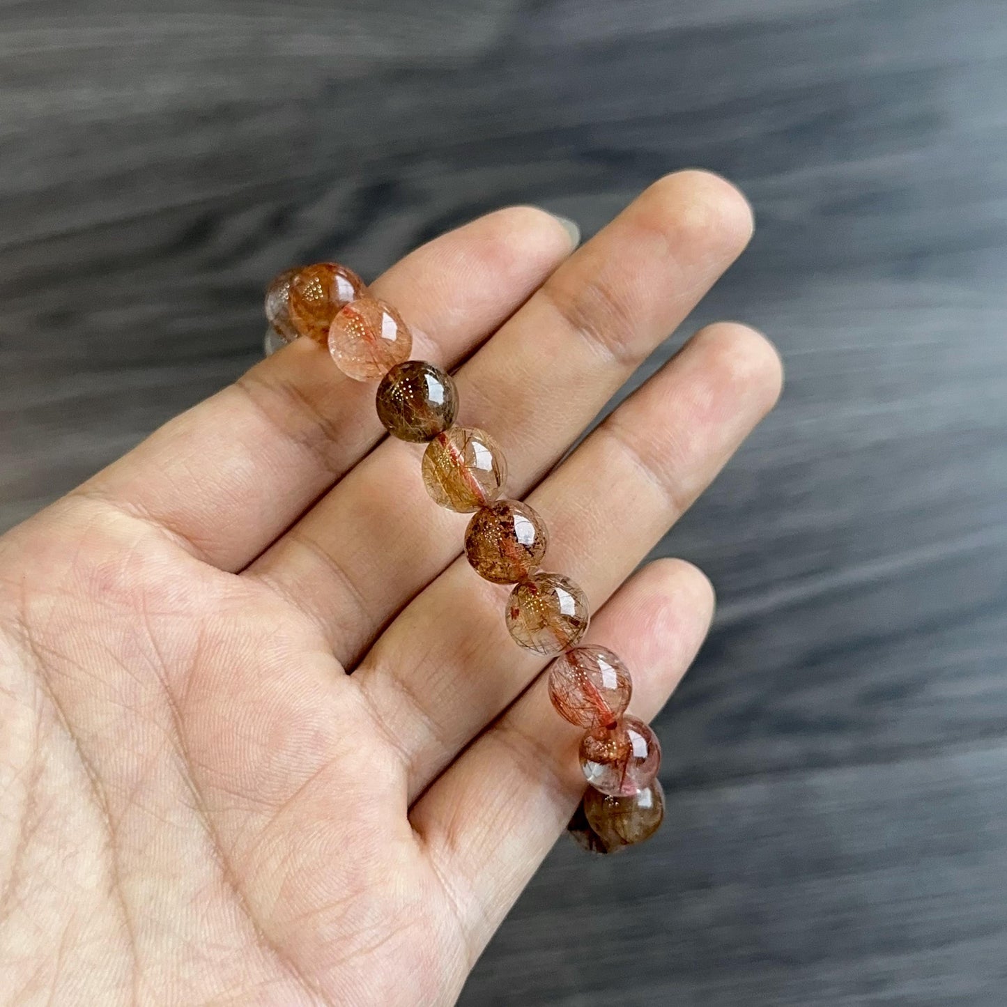Red Brown Rutilated Quartz Bracelet Size 9 mm