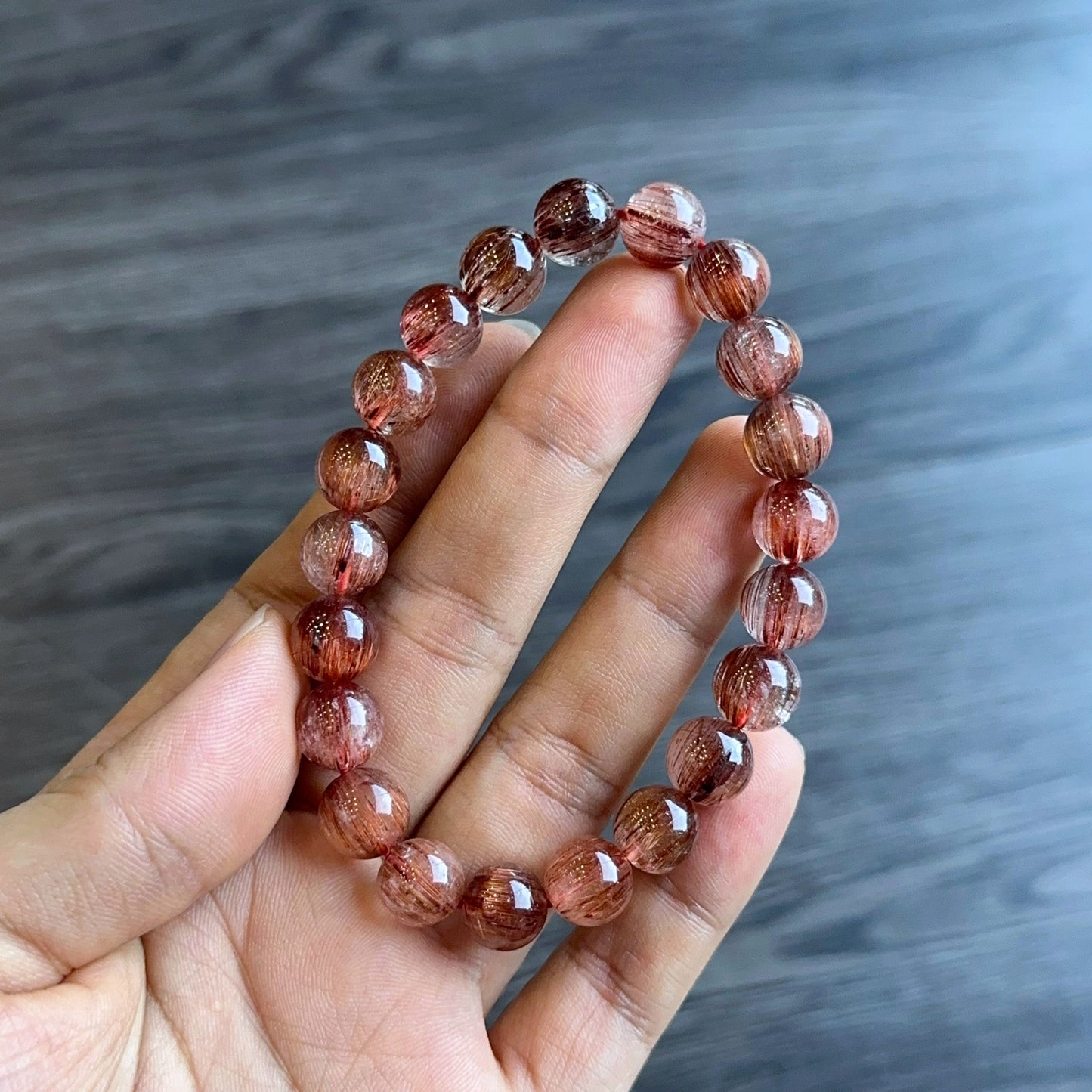 Natural Red Brown Rutilated Quartz VIP Bracelet Size 9.5-10 mm