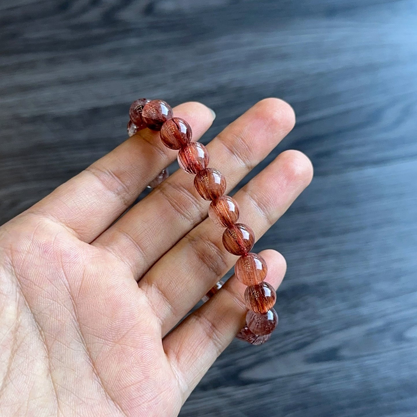 Natural Red Brown Rutilated Quartz VIP Bracelet Size 9.5-10 mm