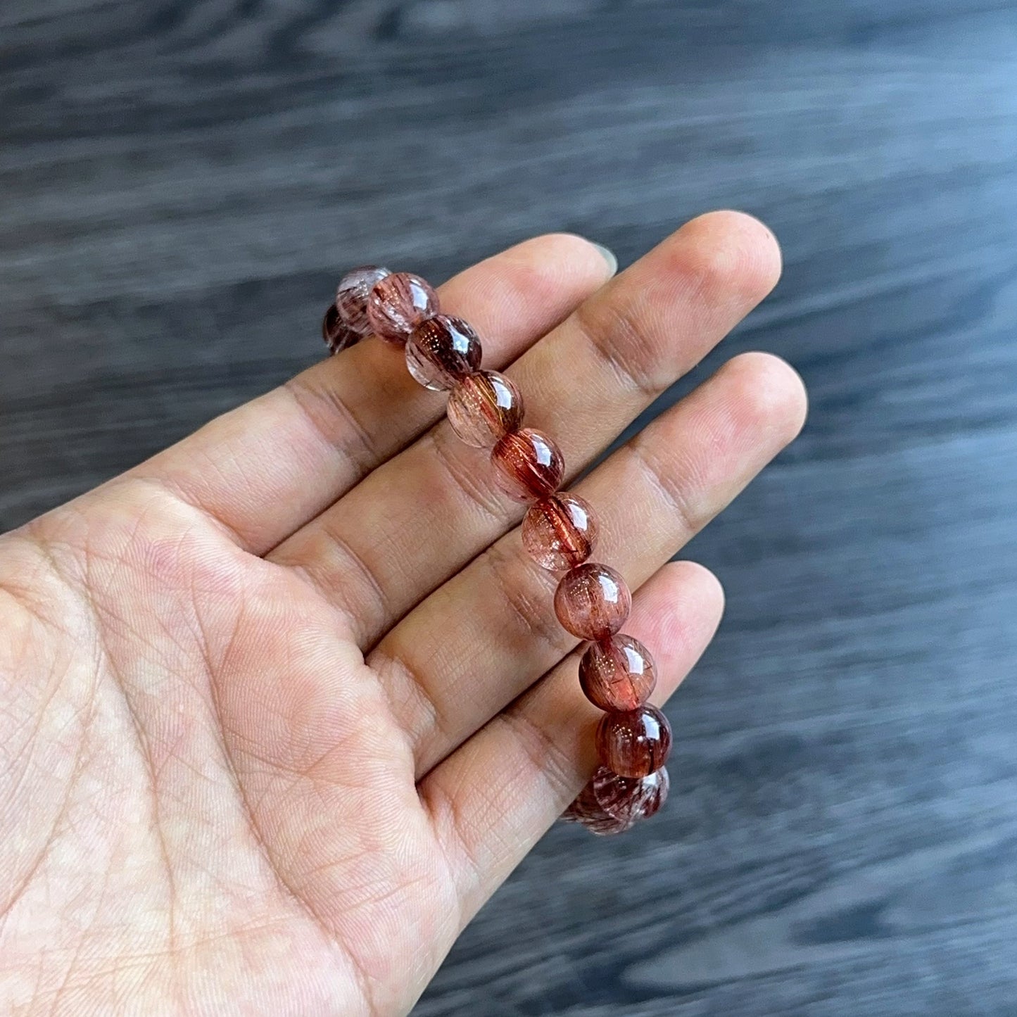 Natural Red Brown Rutilated Quartz VIP Bracelet Size 9.5-10 mm