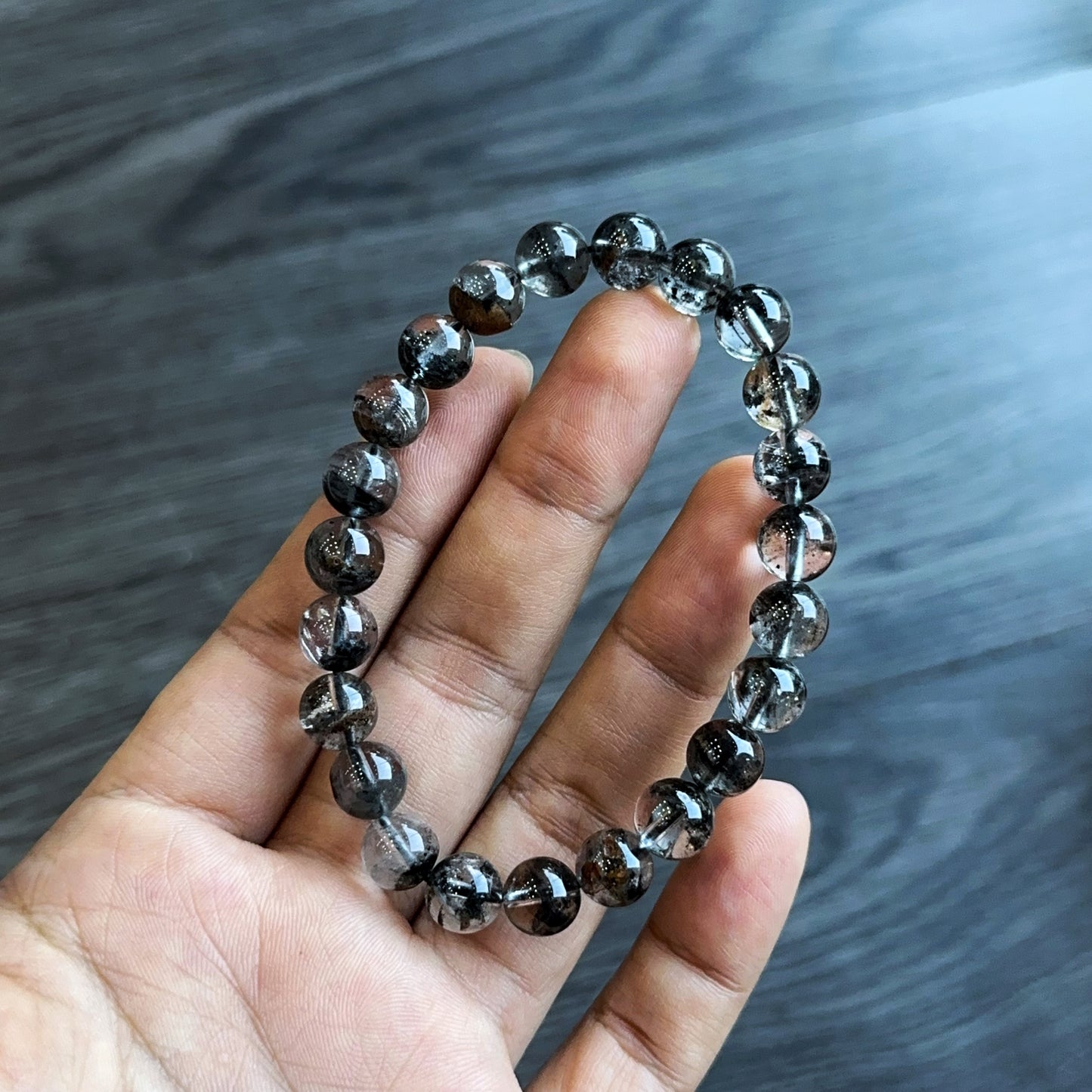 Natural Black Landscape Quartz Bracelet Size 8 mm