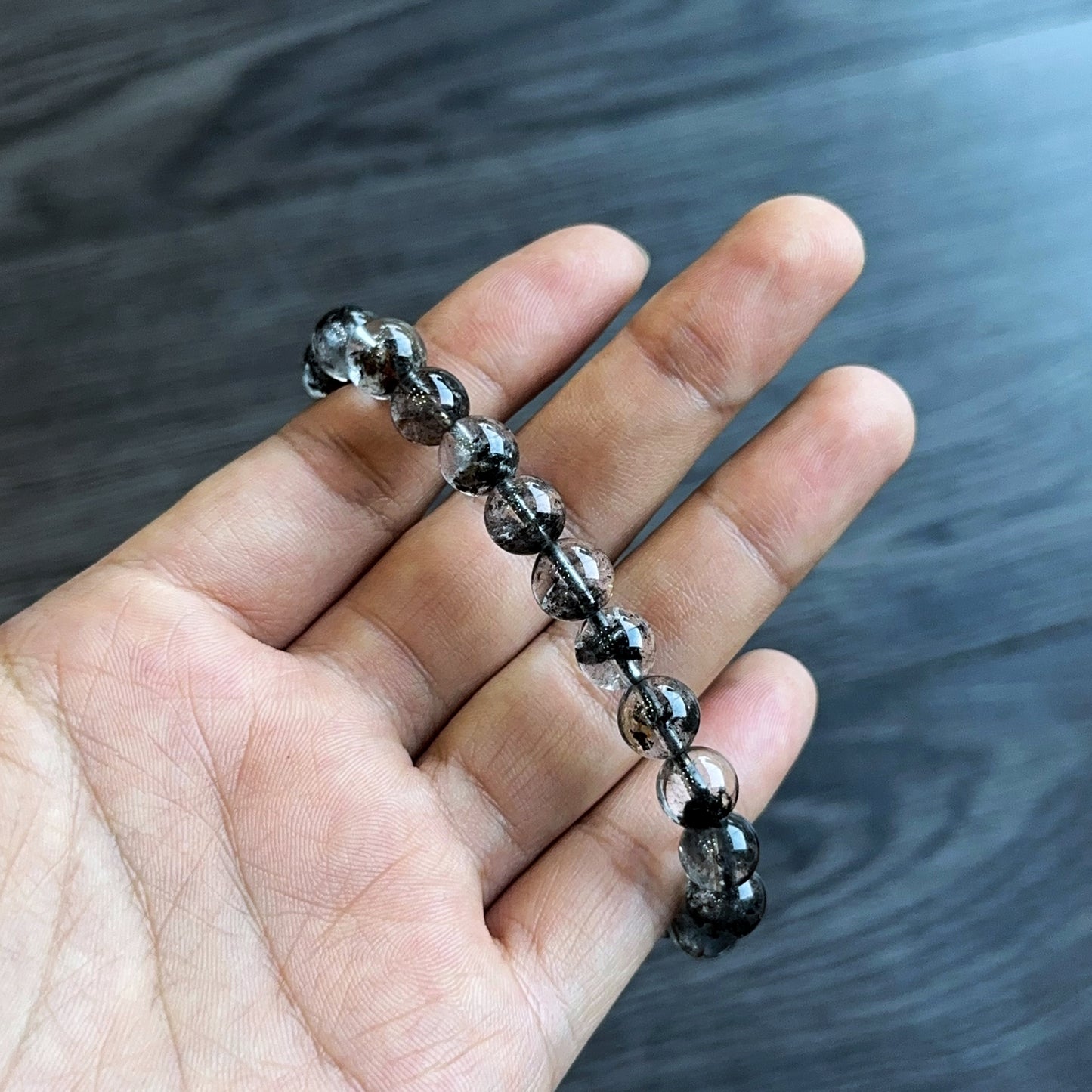 Natural Black Landscape Quartz Bracelet Size 8 mm