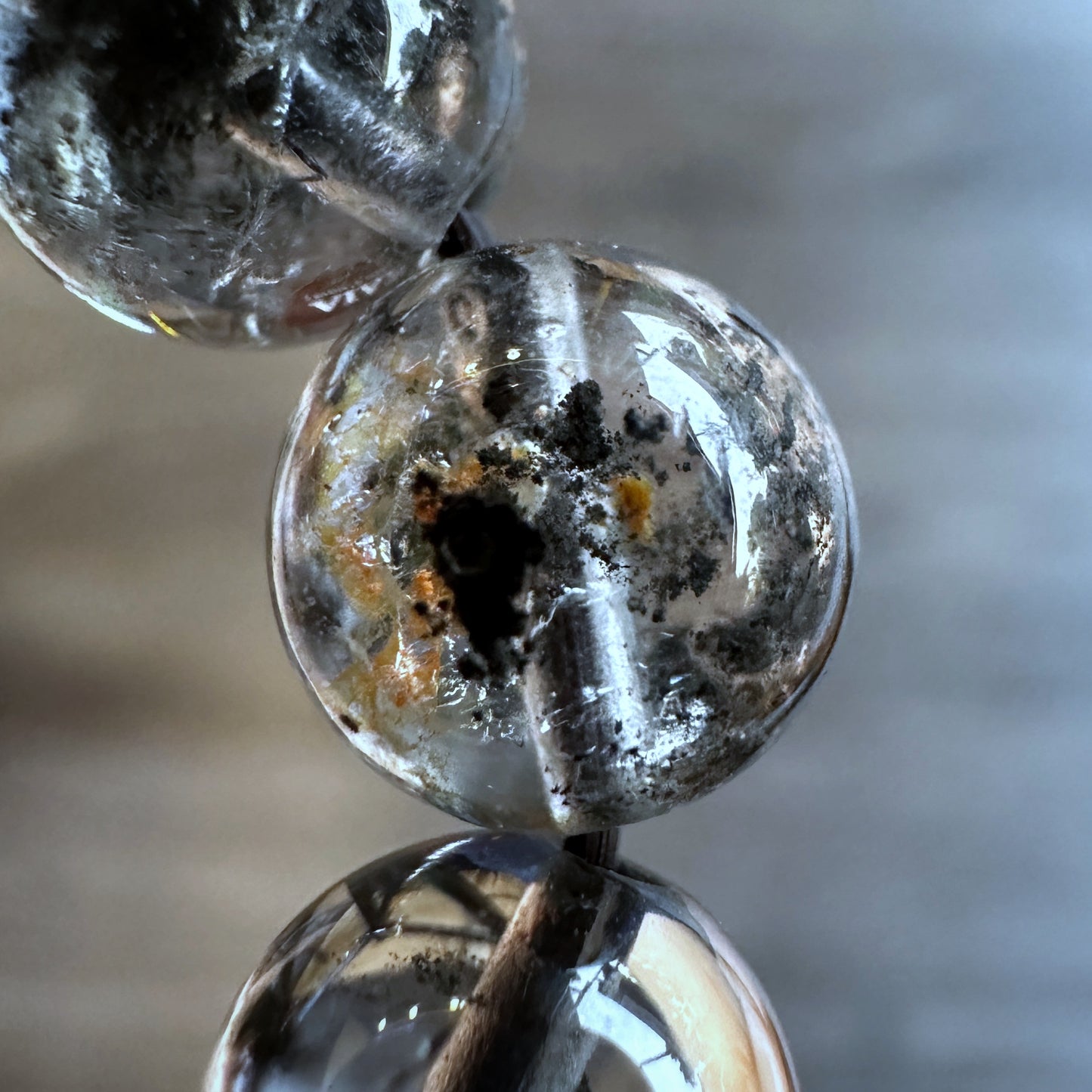 Natural Black Landscape Quartz Bracelet Size 8 mm