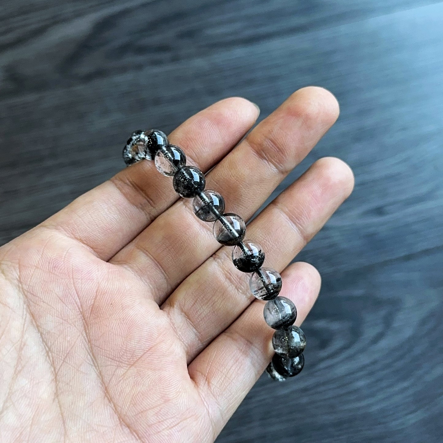 Natural Black Landscape Quartz Bracelet Size 8 mm