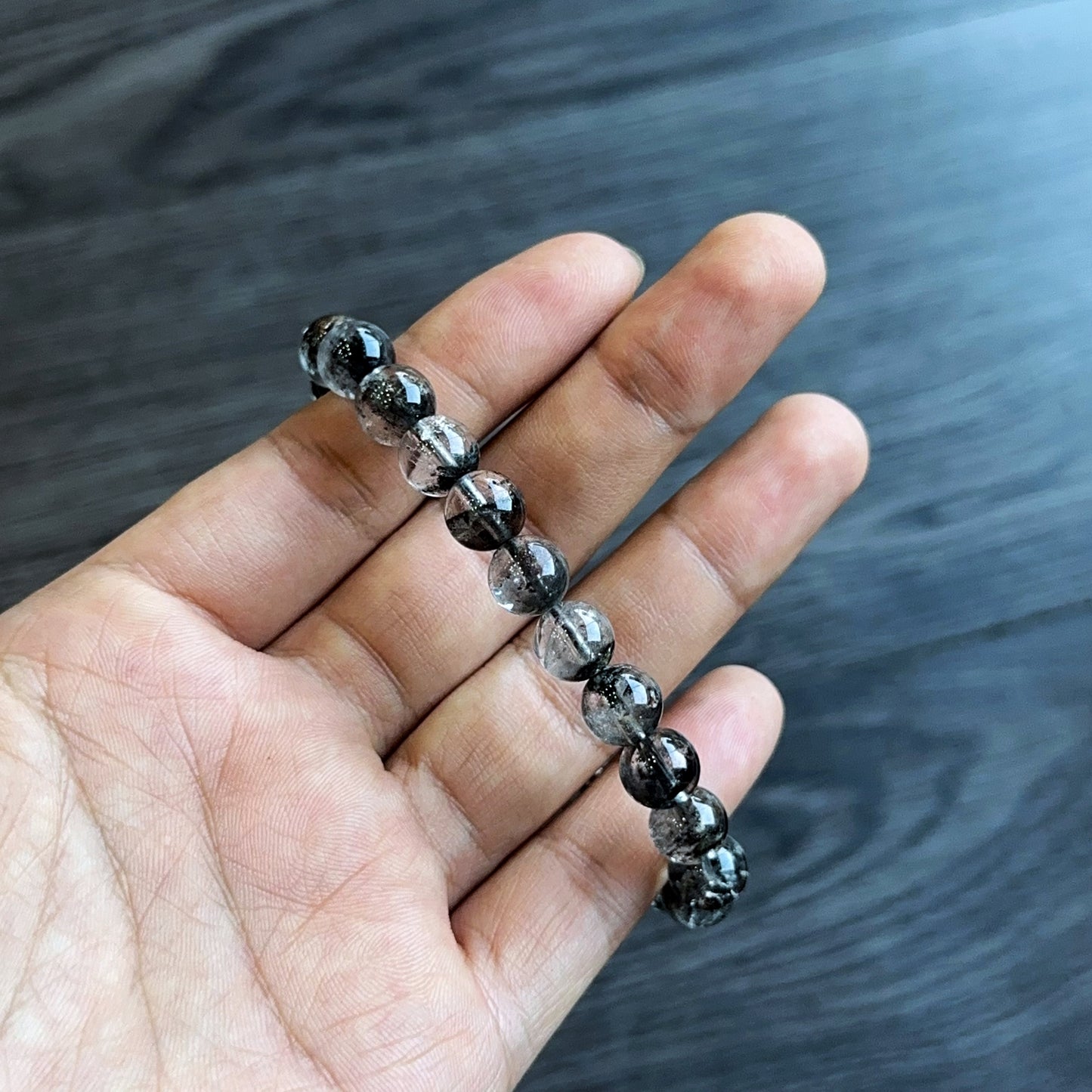 Natural Black Landscape Quartz Bracelet Size 8 mm
