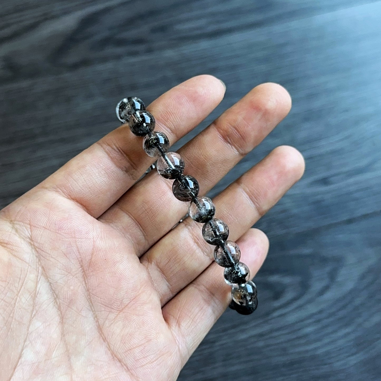 Natural Black Landscape Quartz Bracelet Size 8 mm