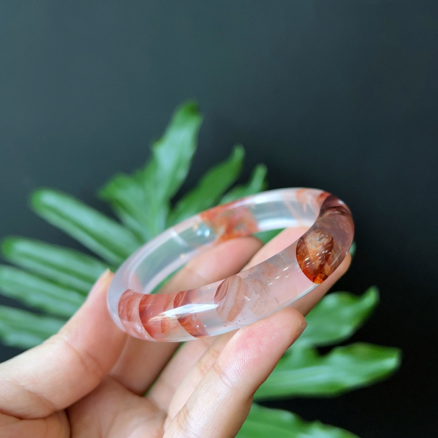 Natural Fire Quartz Bangle Leaf Style Size 56 mm